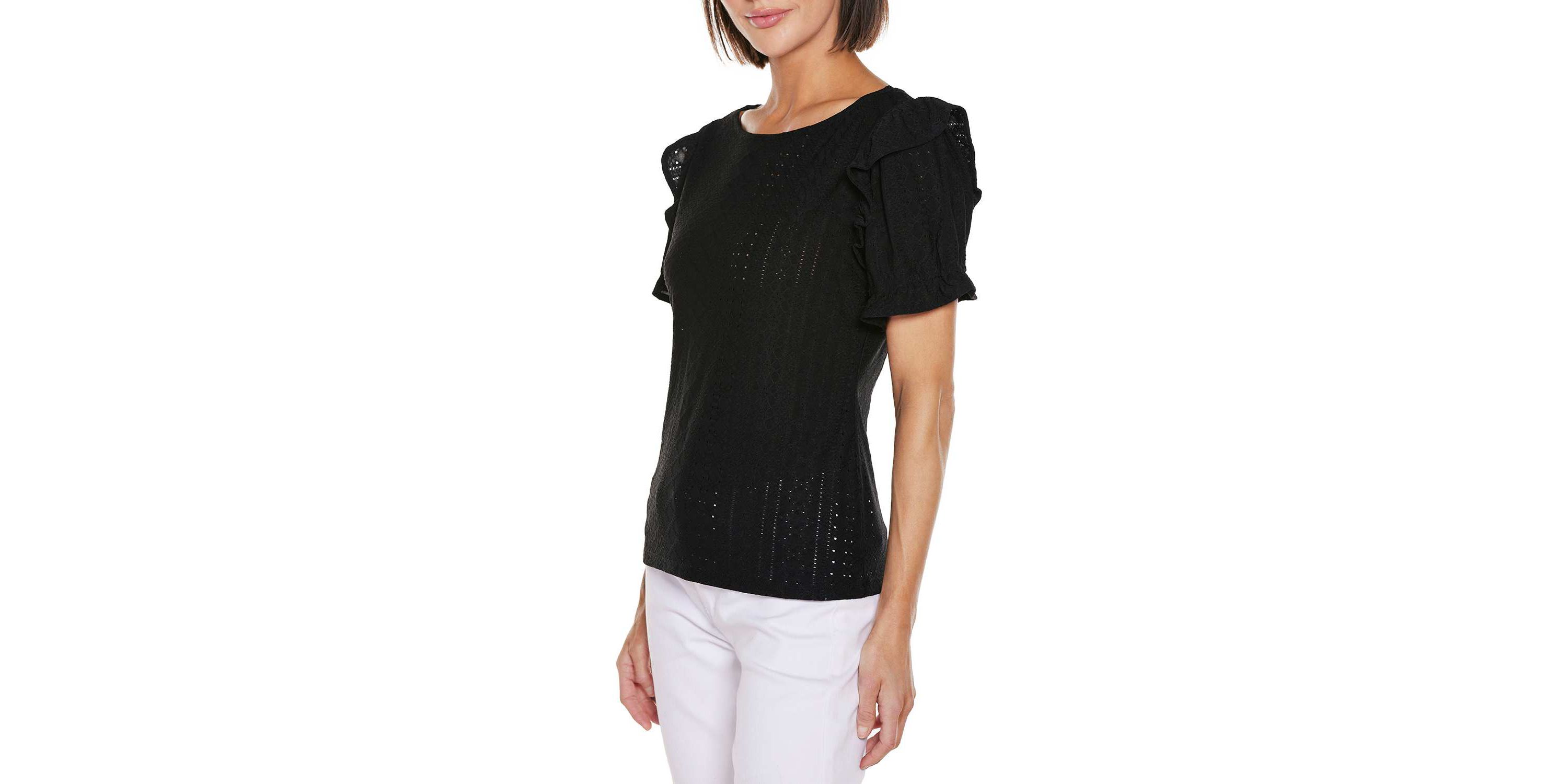 Knit Eyelet Ruffle Sleeve Top