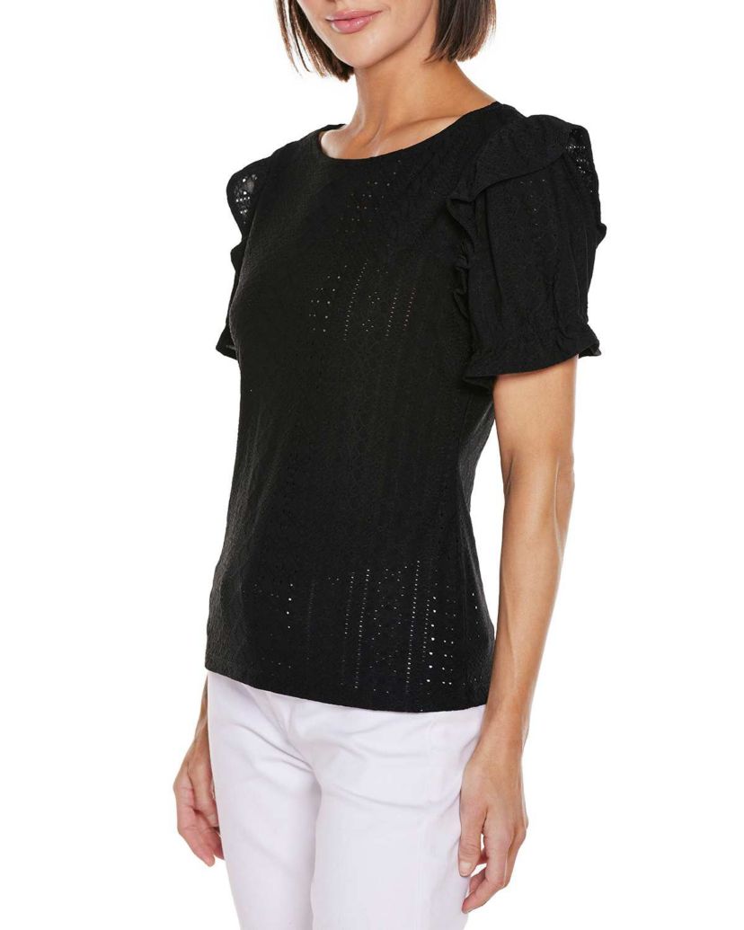 Knit Eyelet Ruffle Sleeve Top