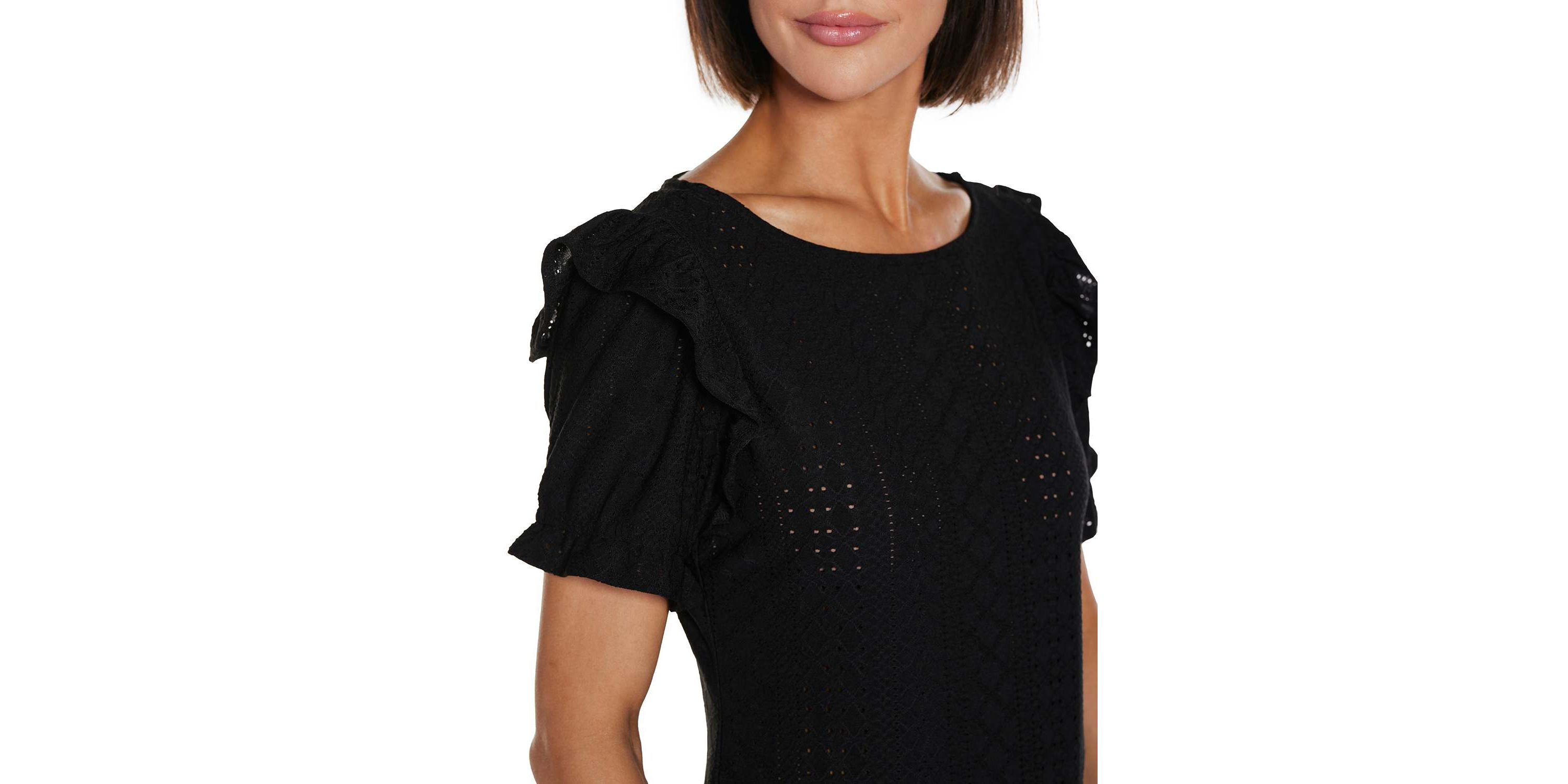 Knit Eyelet Ruffle Sleeve Top