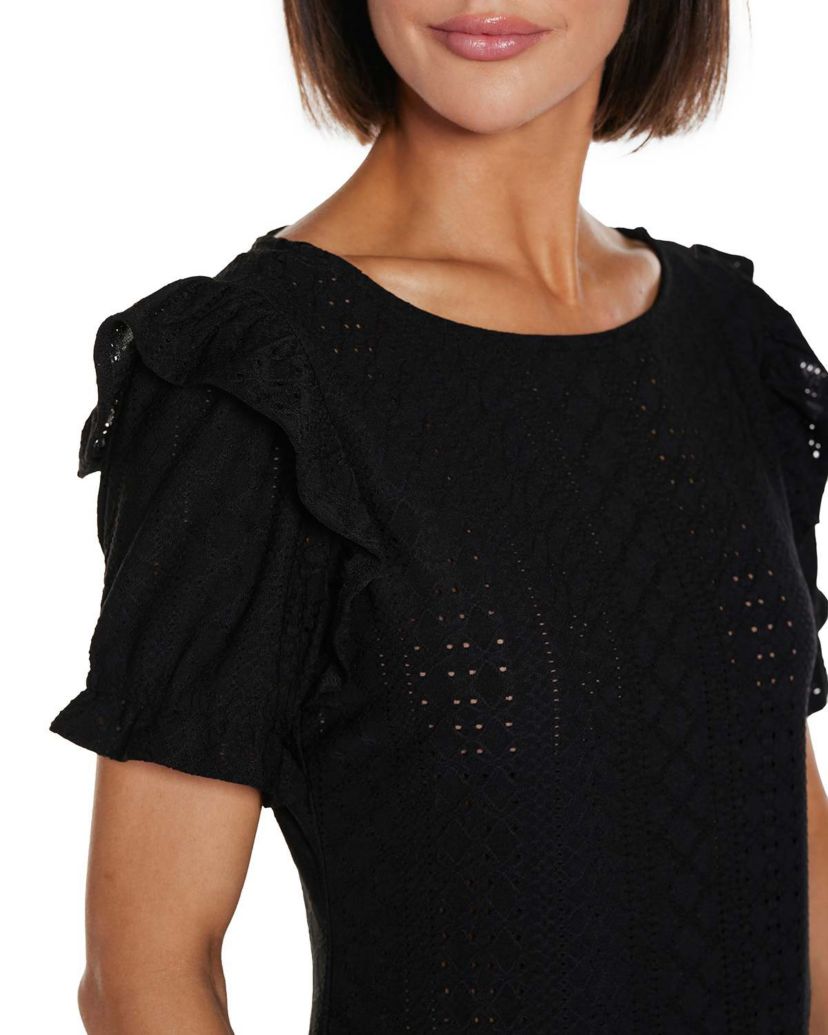 Knit Eyelet Ruffle Sleeve Top