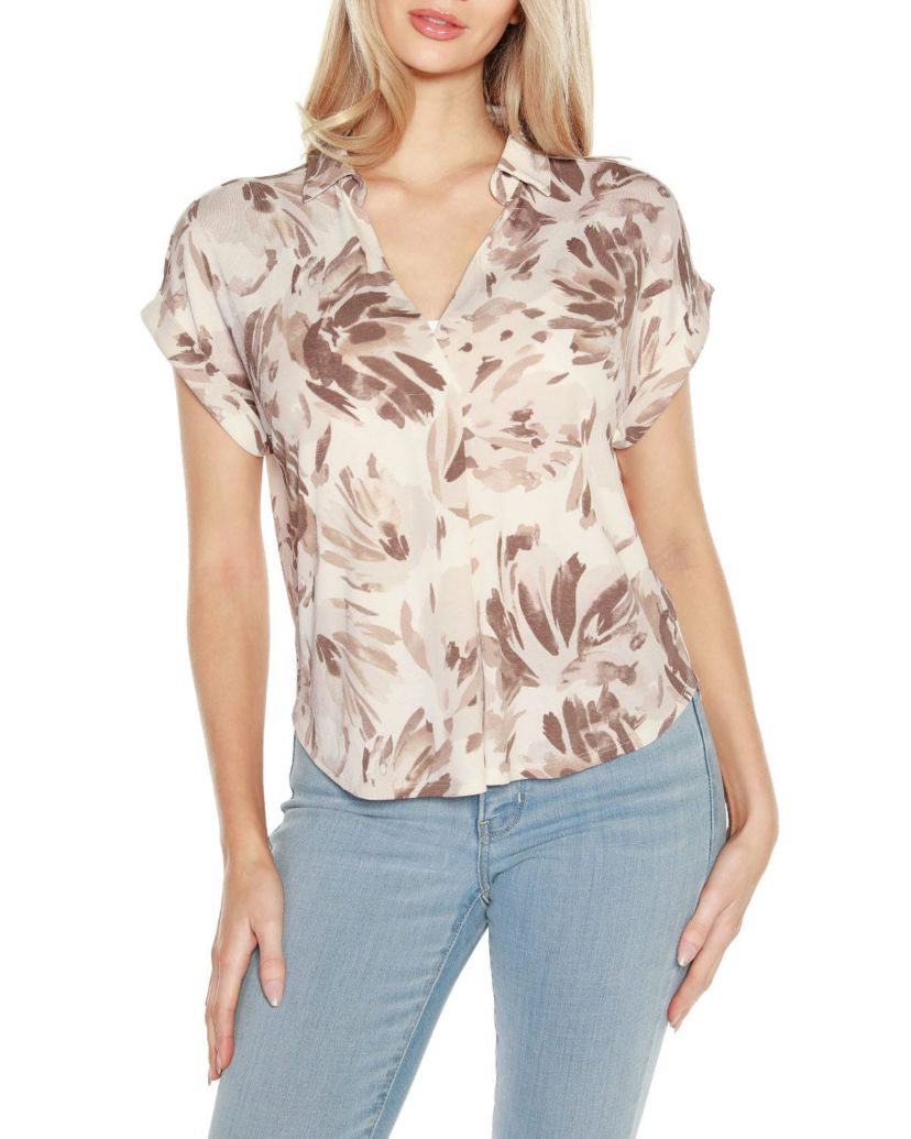 Palm Print Button Front Top