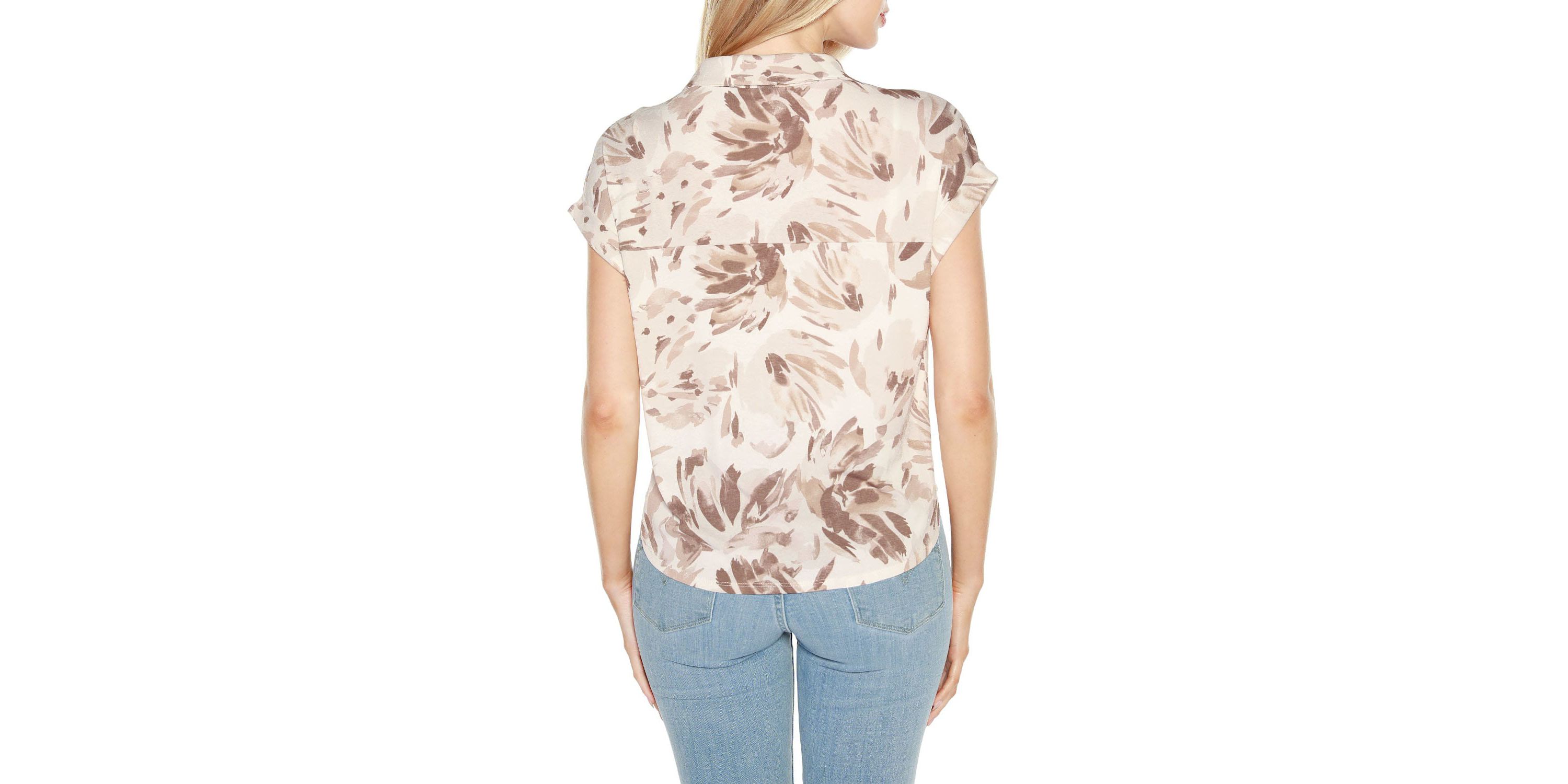 Palm Print Button Front Top