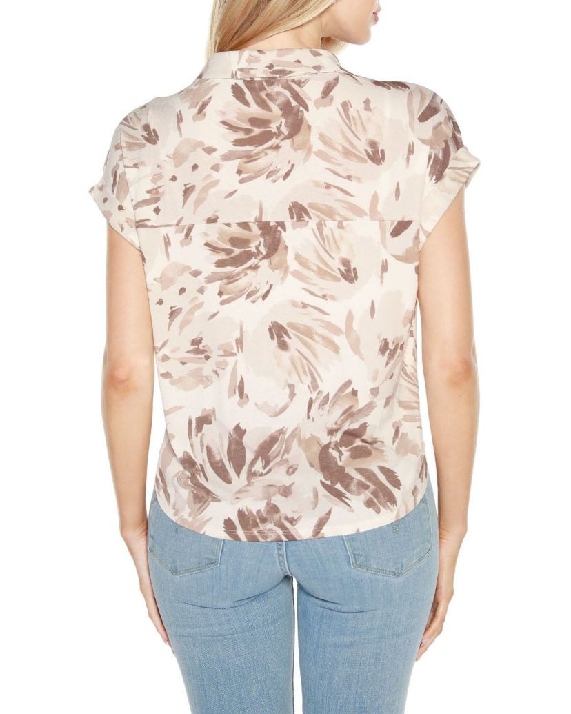 Palm Print Button Front Top