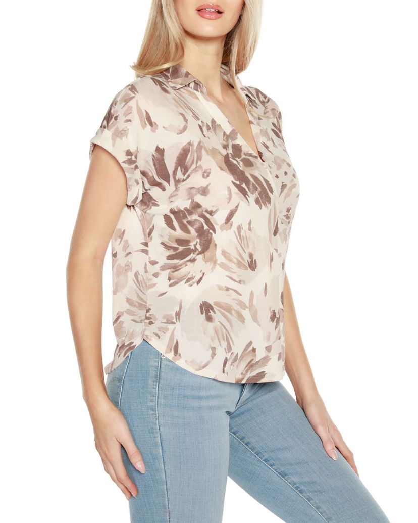 Palm Print Button Front Top