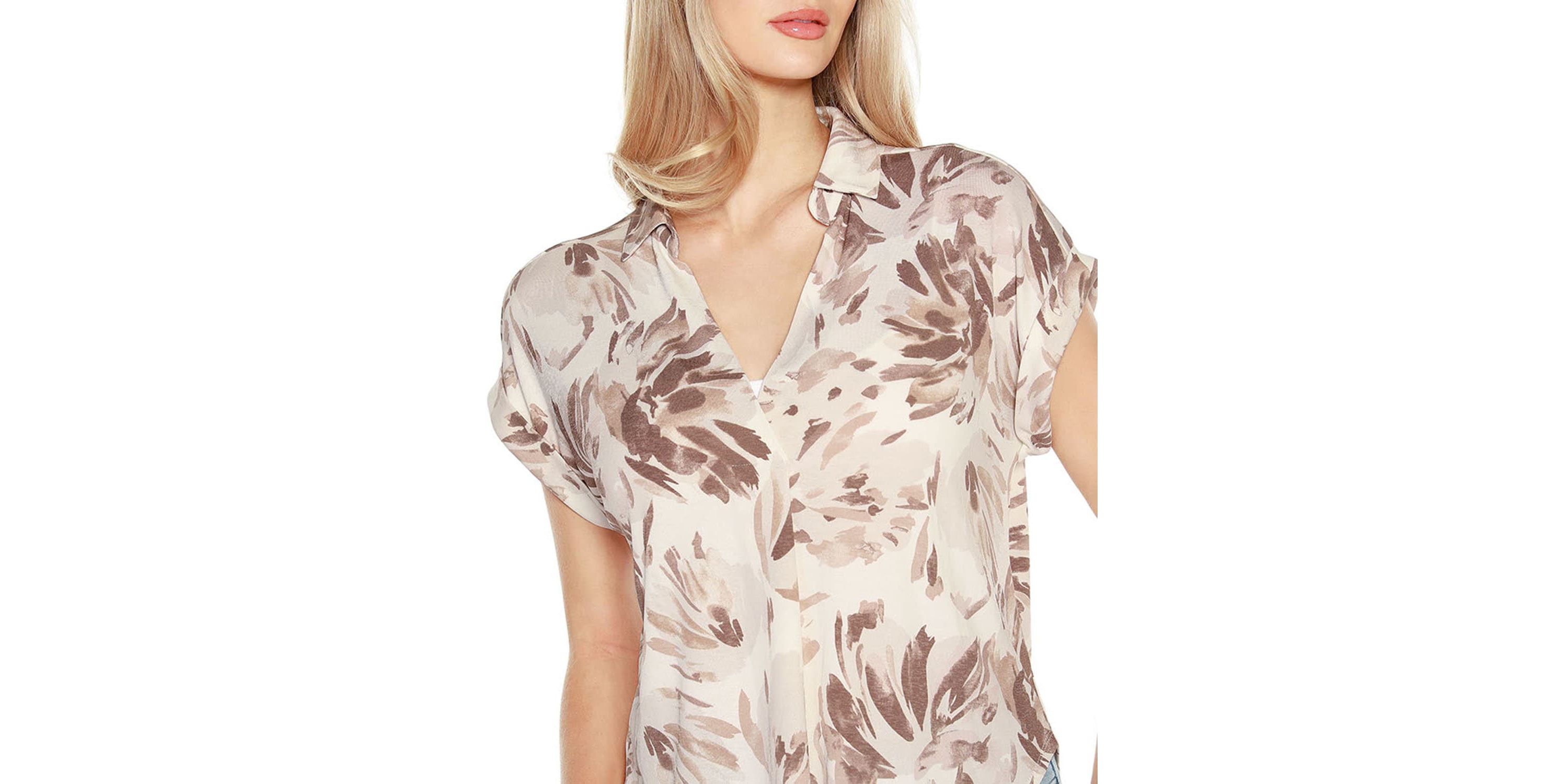 Palm Print Button Front Top