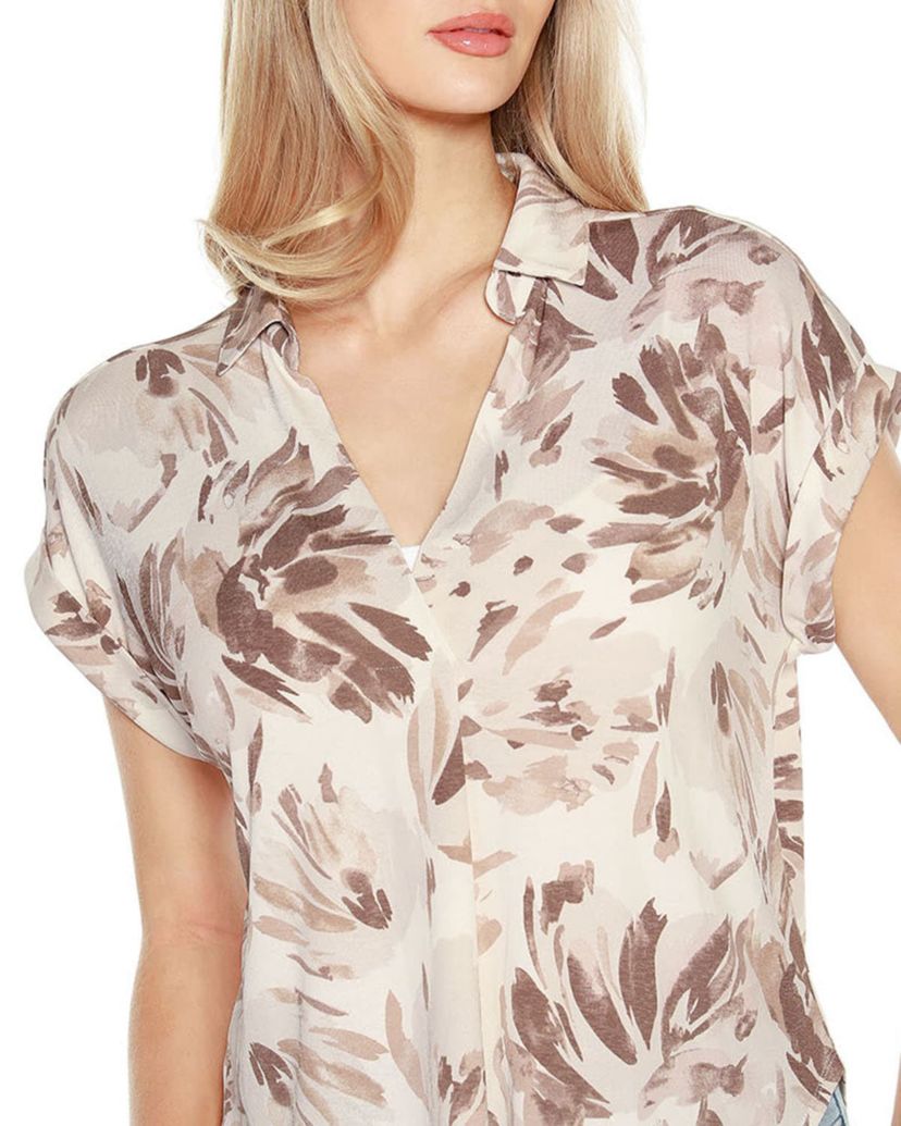 Palm Print Button Front Top