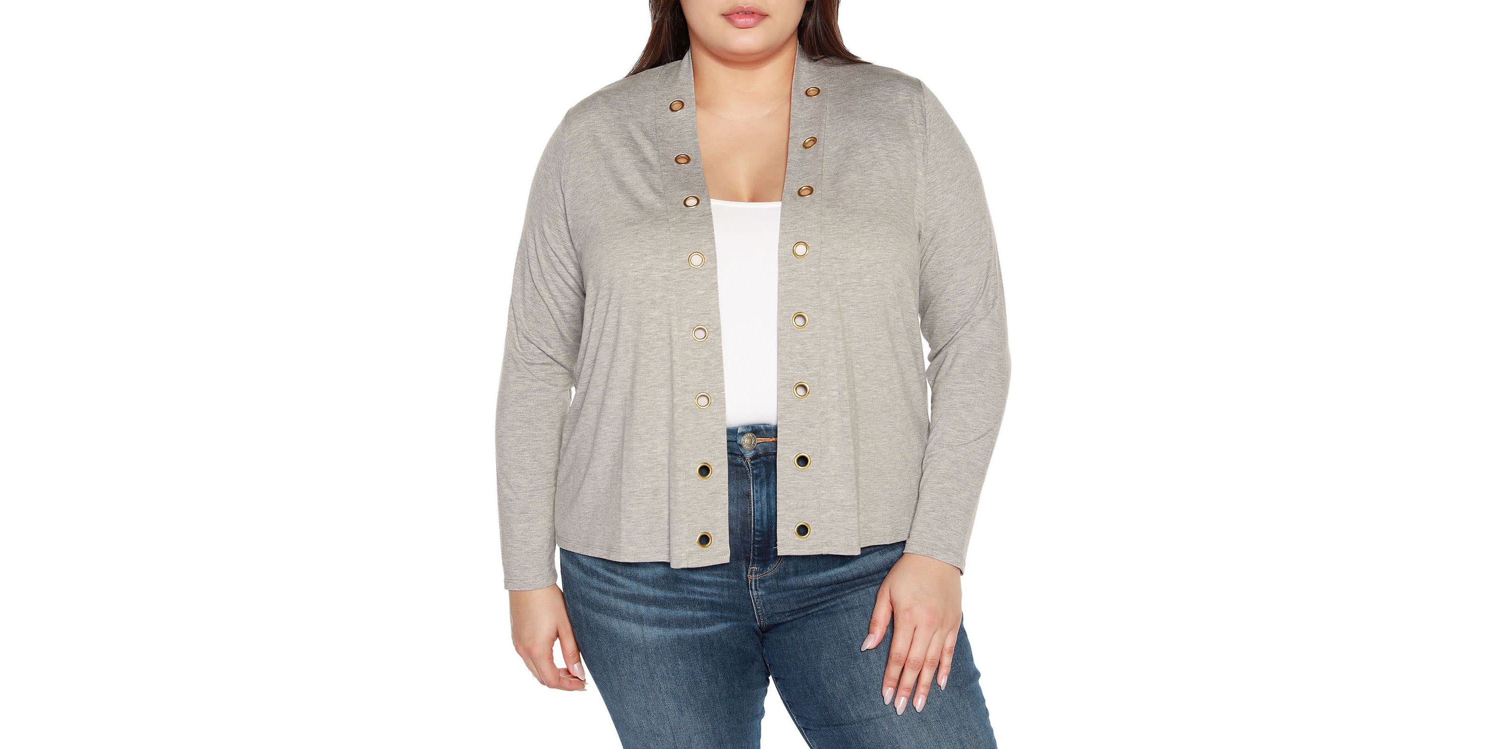 Plus Size Grommet Detail Cropped Knit Cardigan