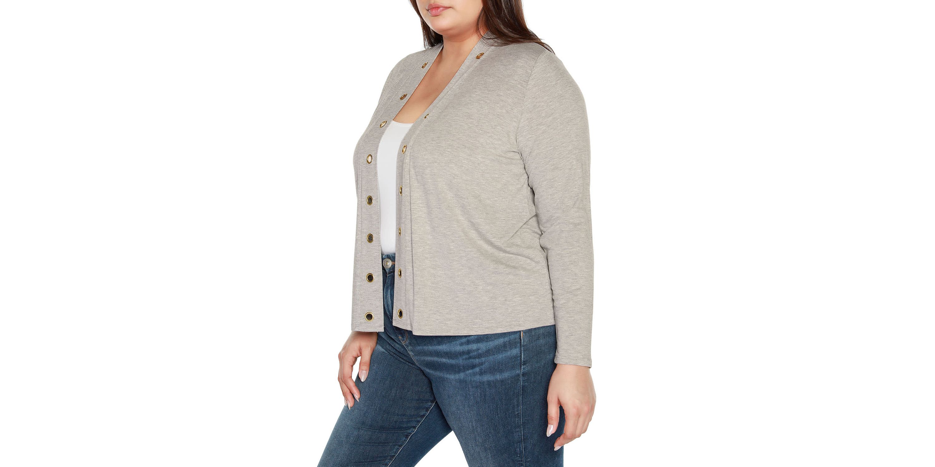 Plus Size Grommet Detail Cropped Knit Cardigan