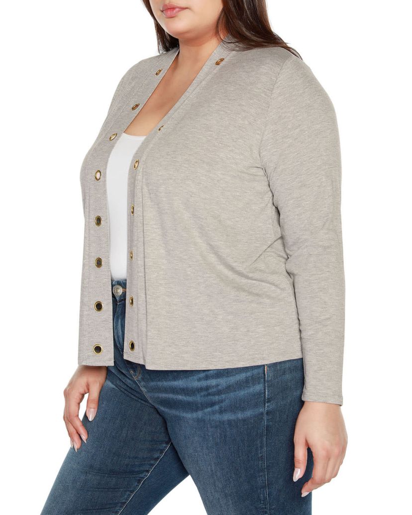 Plus Size Grommet Detail Cropped Knit Cardigan