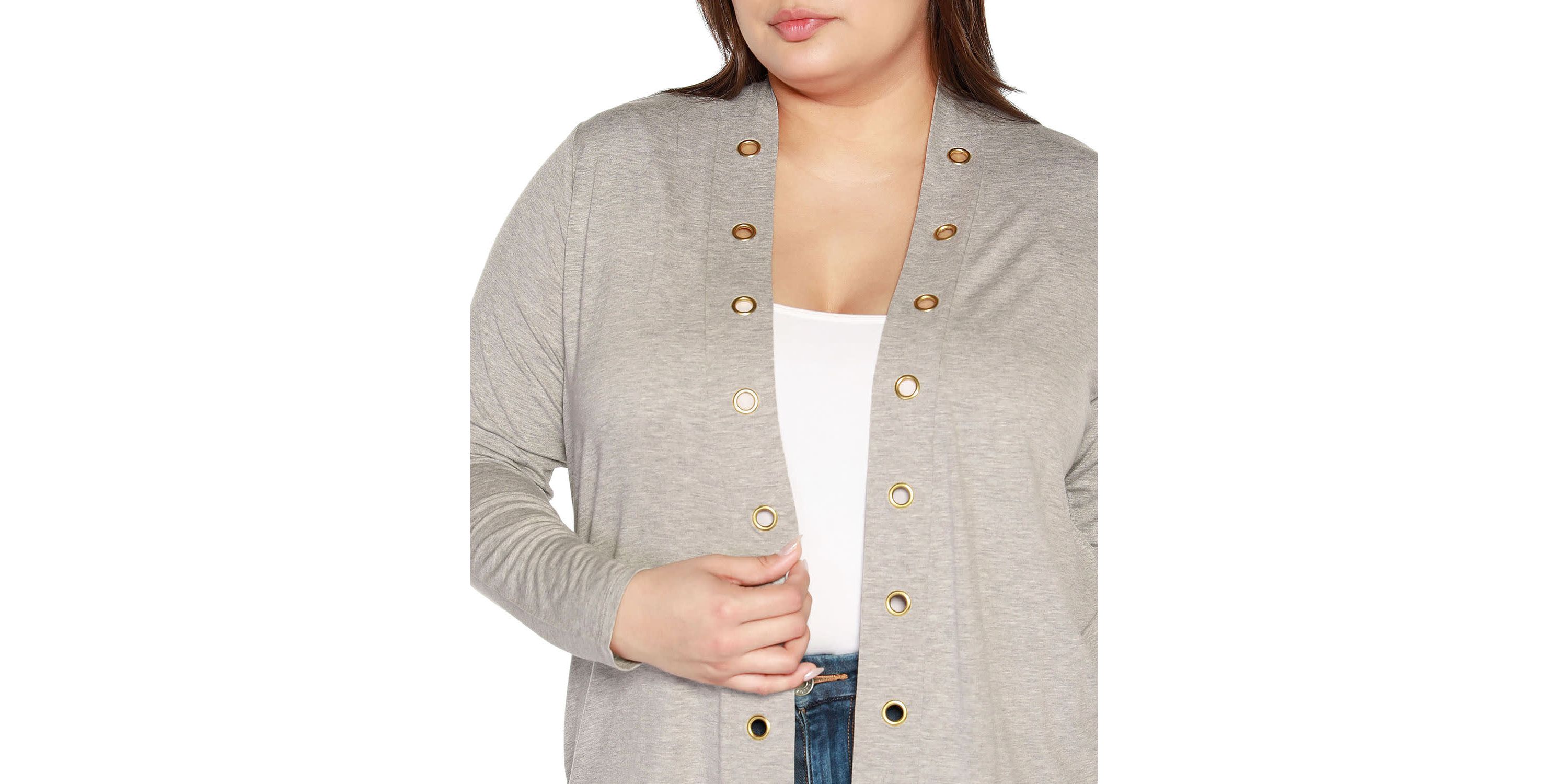 Plus Size Grommet Detail Cropped Knit Cardigan