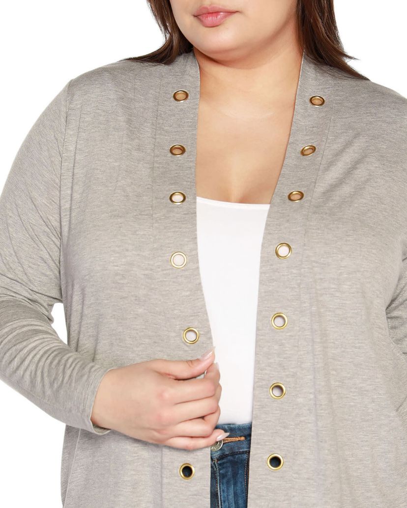 Plus Size Grommet Detail Cropped Knit Cardigan