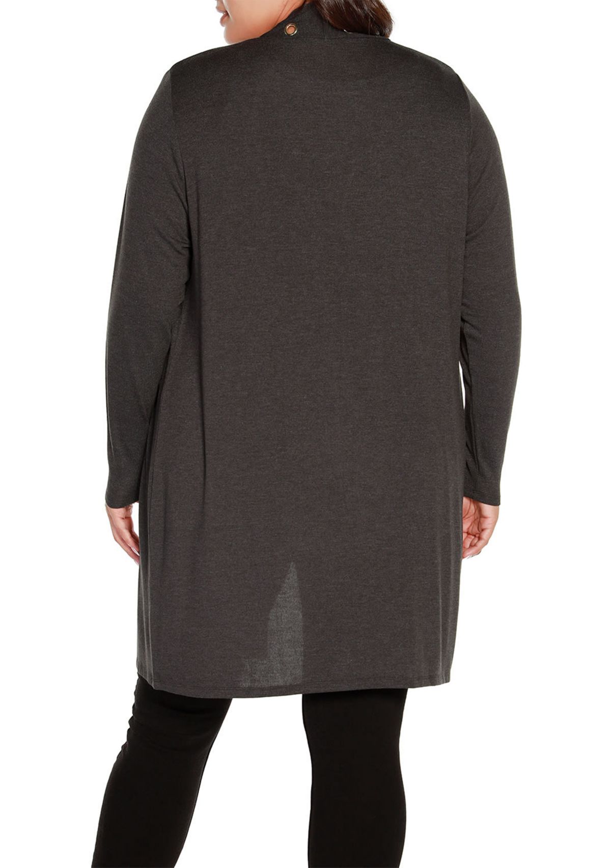 Plus Size Long Sleeve Grommet-Trim Cardigan