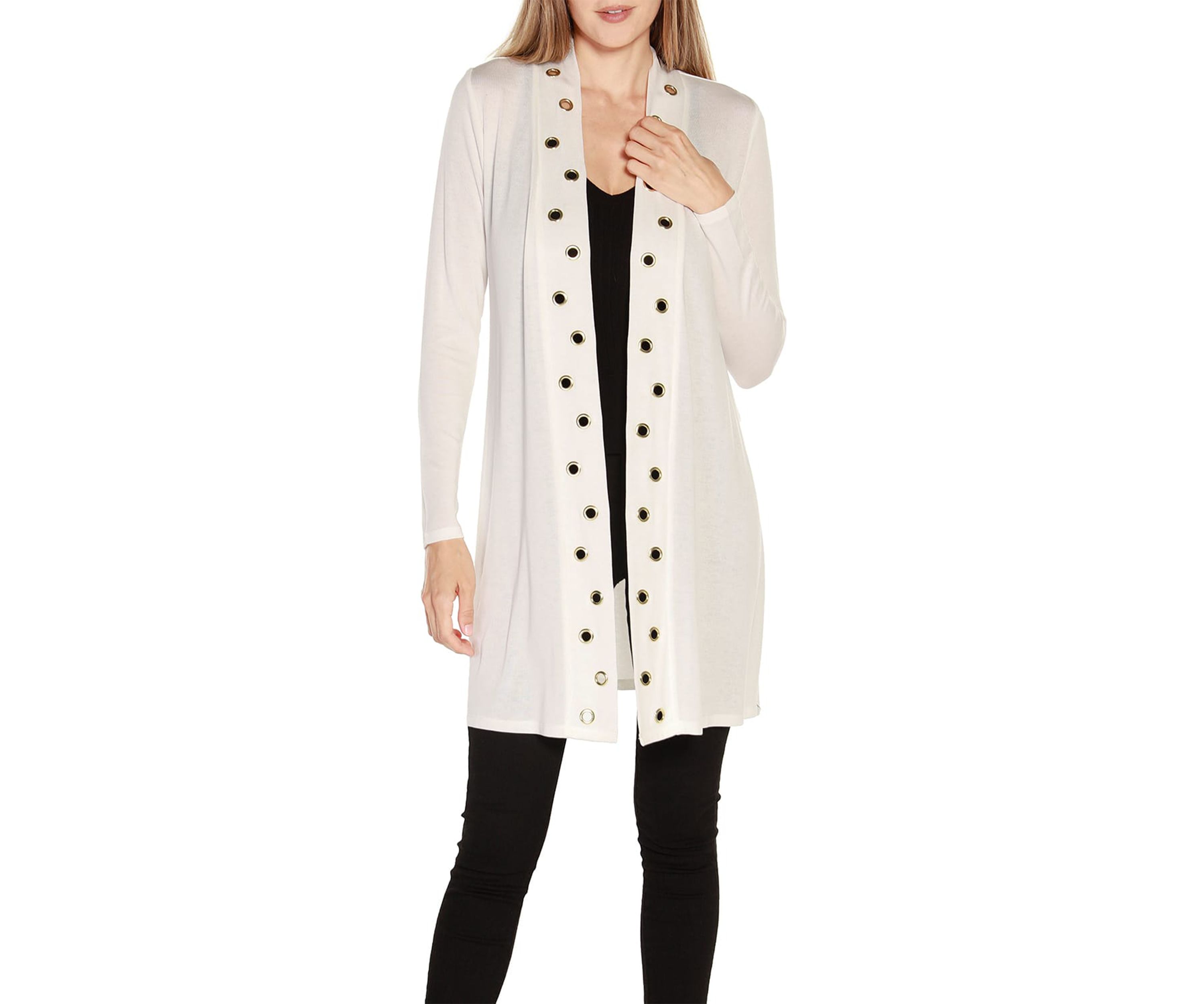 Long Sleeve Grommet-Trim Cardigan