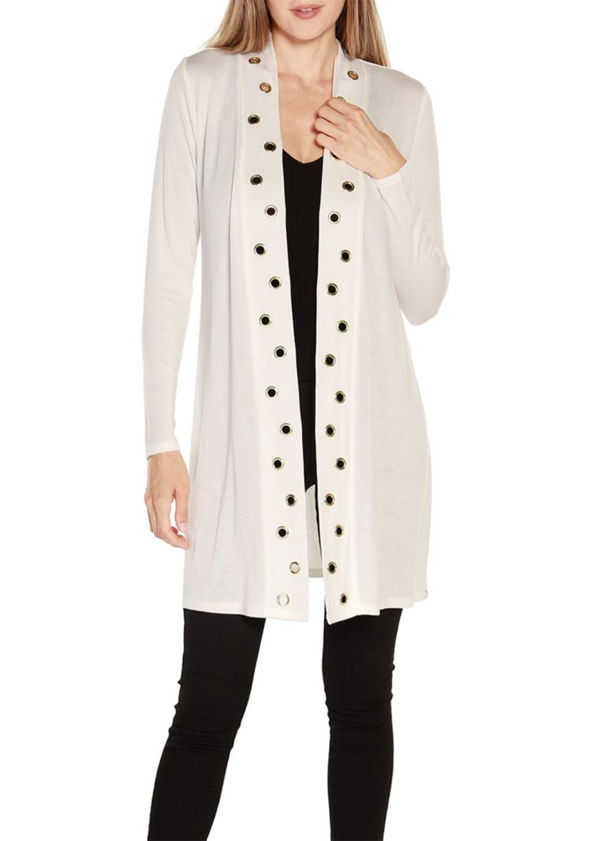 Long Sleeve Grommet-Trim Cardigan