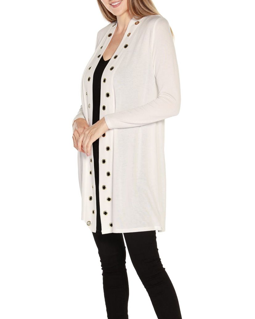 Long Sleeve Grommet-Trim Cardigan