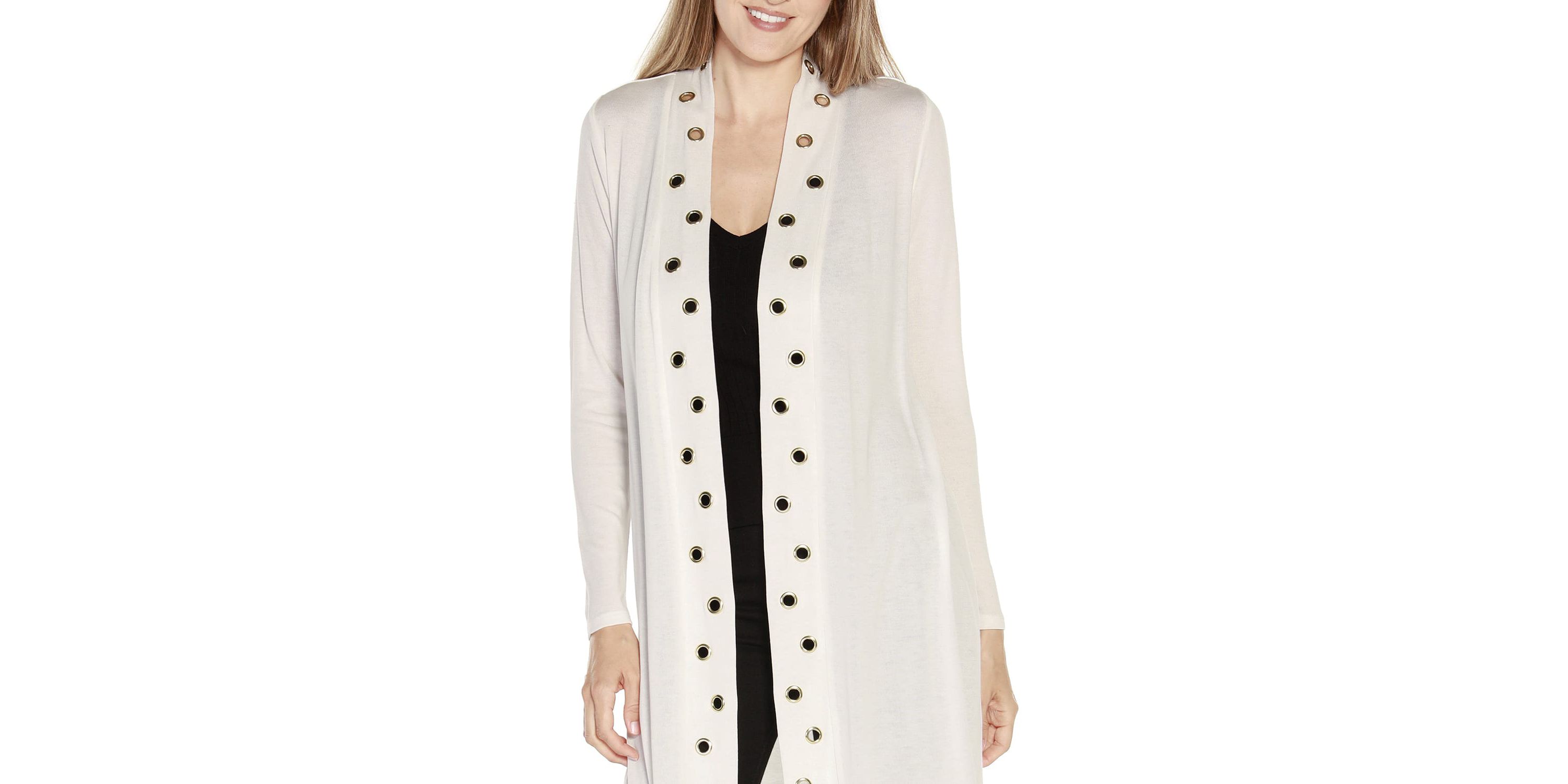 Long Sleeve Grommet-Trim Cardigan