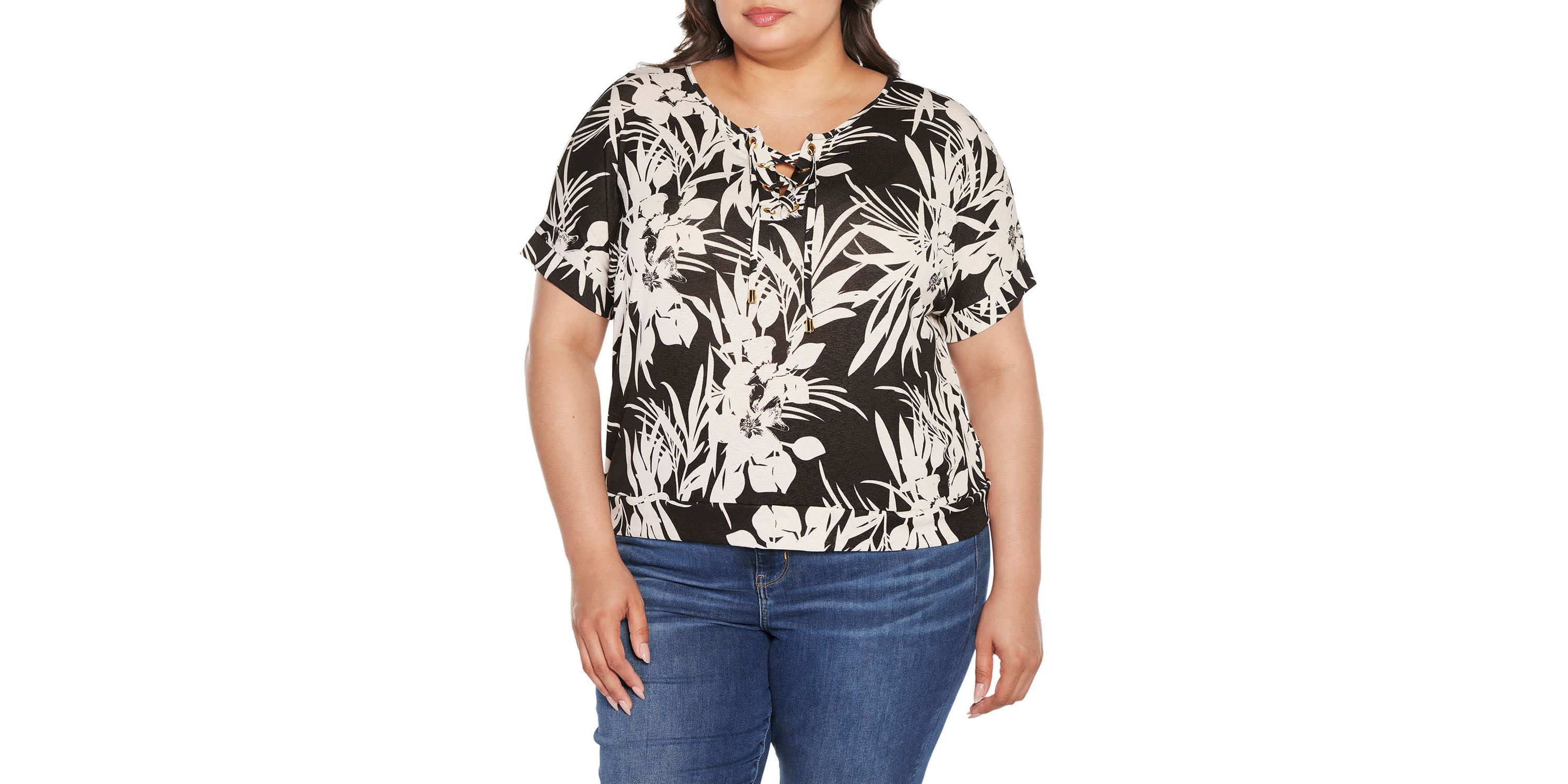 Plus Size Floral Print Lace-Up top