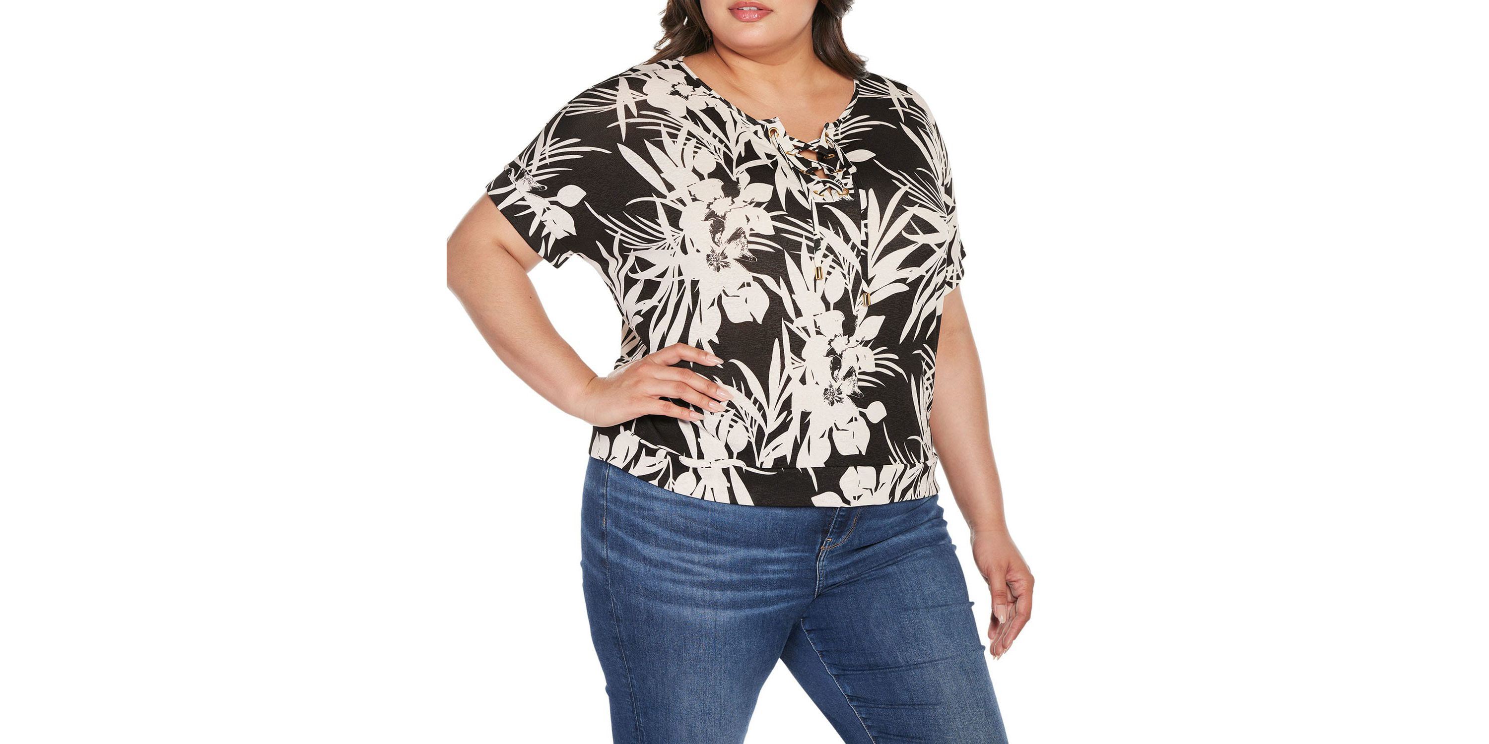 Plus Size Floral Print Lace-Up top