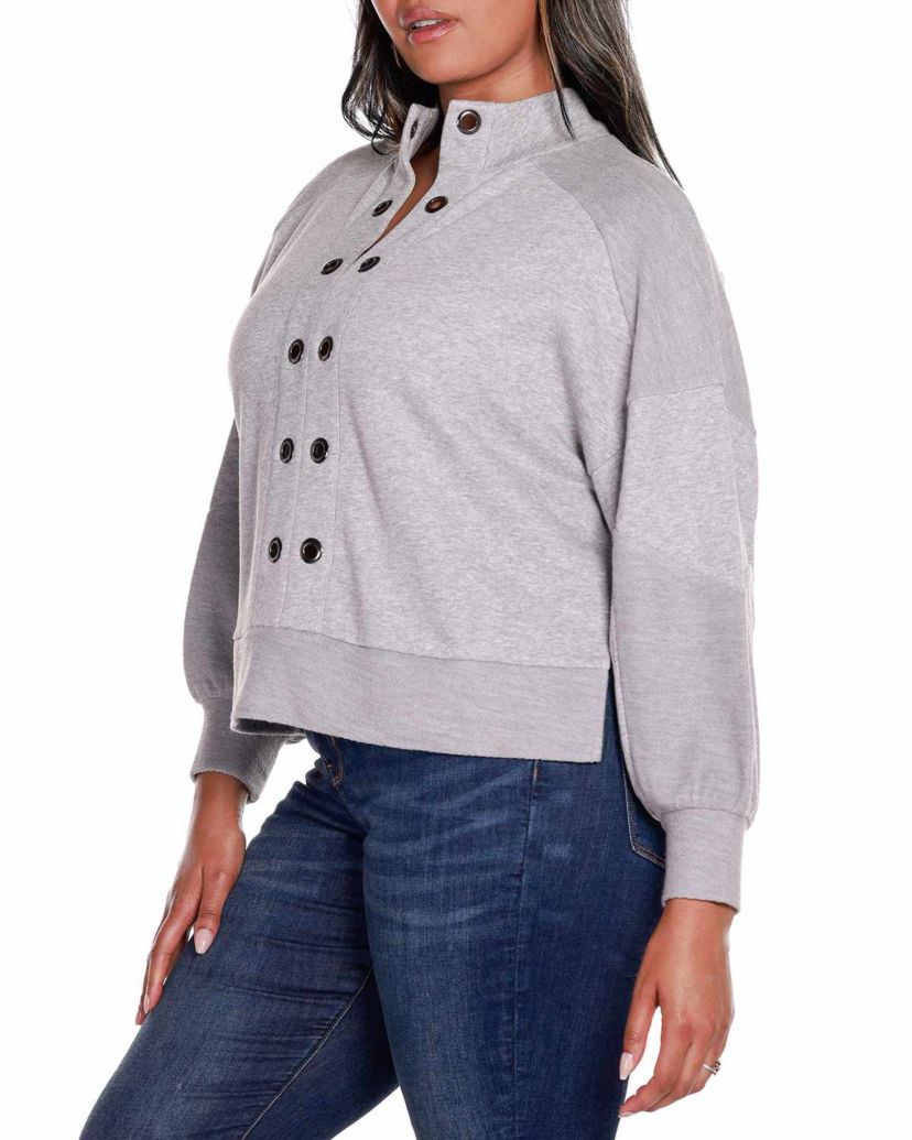 Plus Size Grommet Detail Mock Neck Knit Top