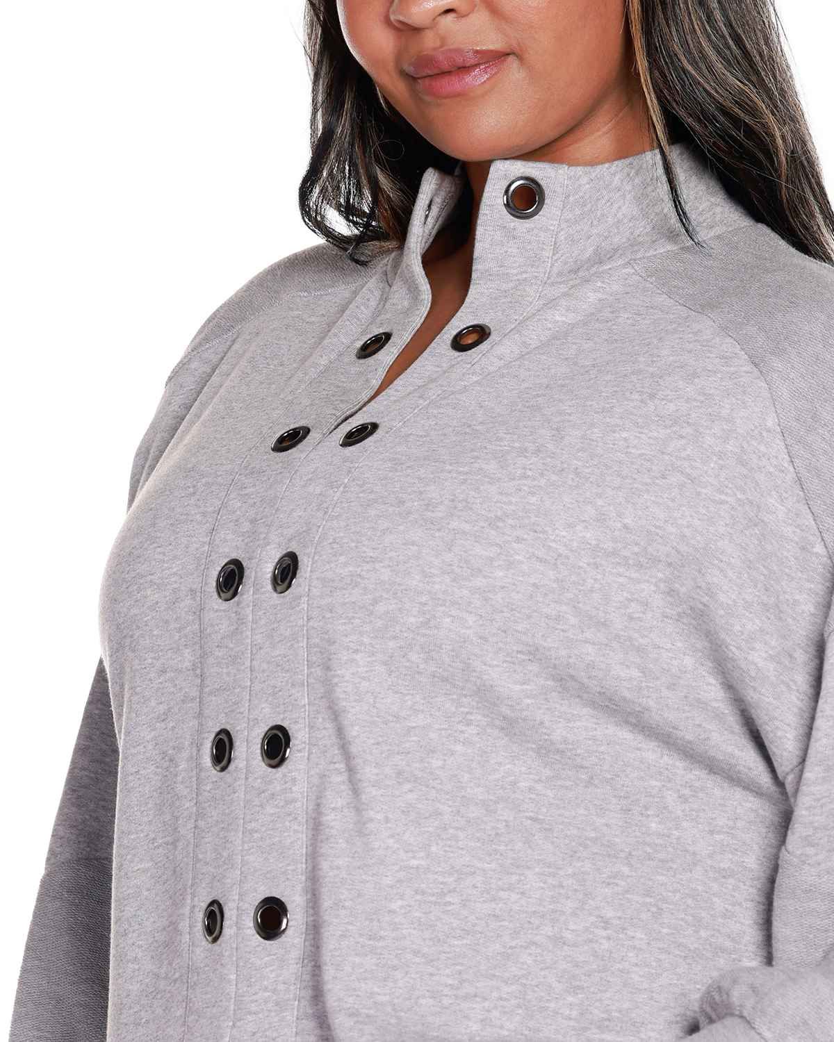 Plus Size Grommet Detail Mock Neck Knit Top