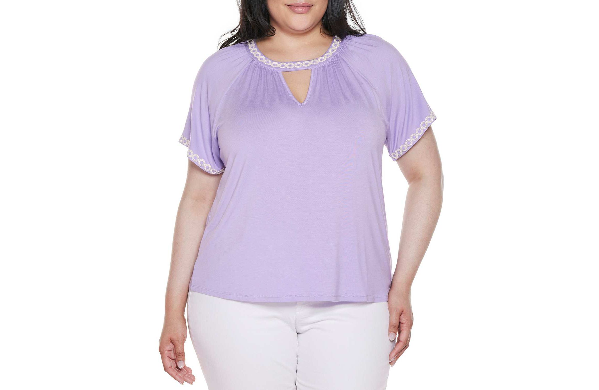Plus Size Crochet-Trim Short Sleeve Knit Top