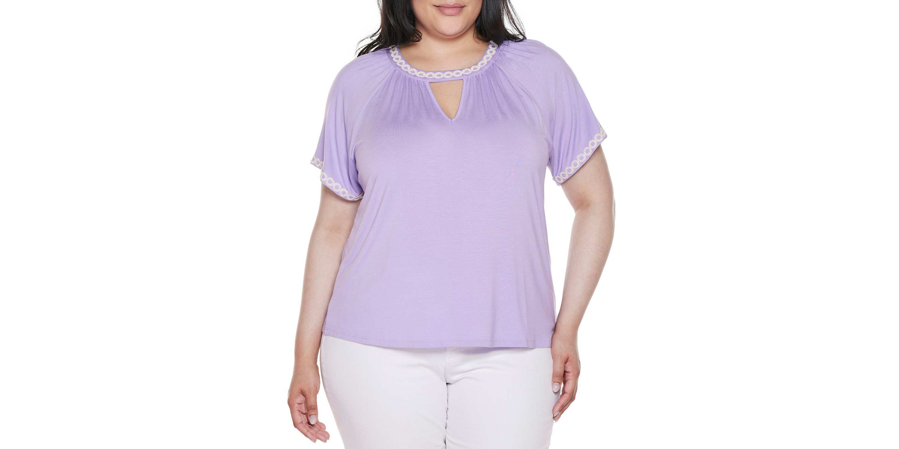 Plus Size Crochet-Trim Short Sleeve Knit Top