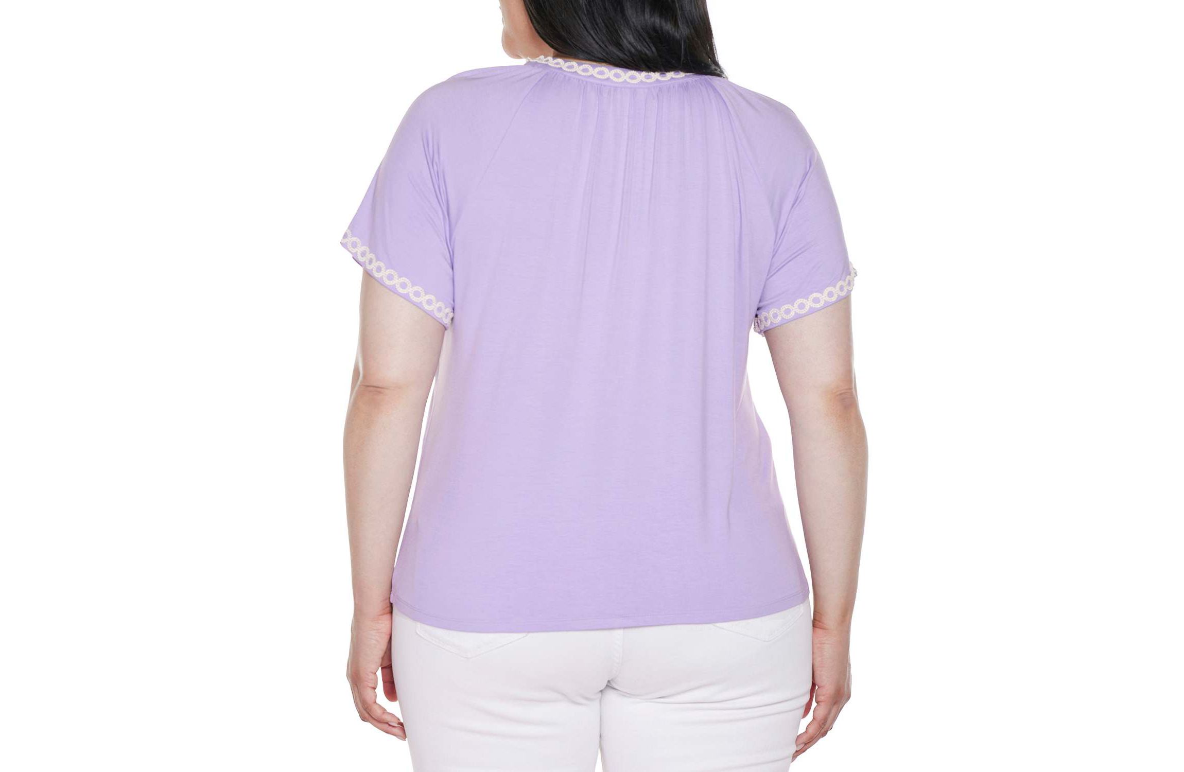 Plus Size Crochet-Trim Short Sleeve Knit Top