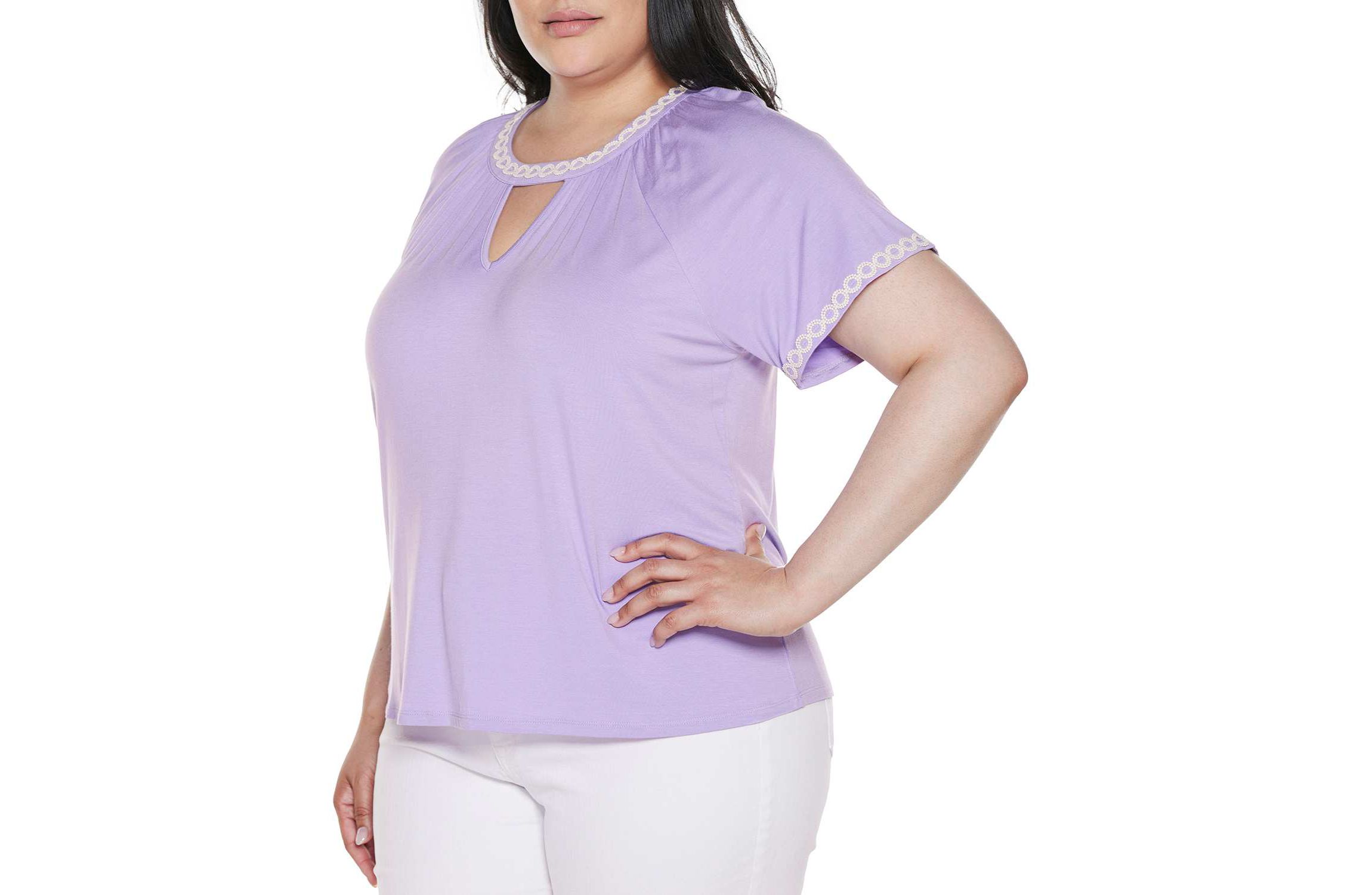Plus Size Crochet-Trim Short Sleeve Knit Top