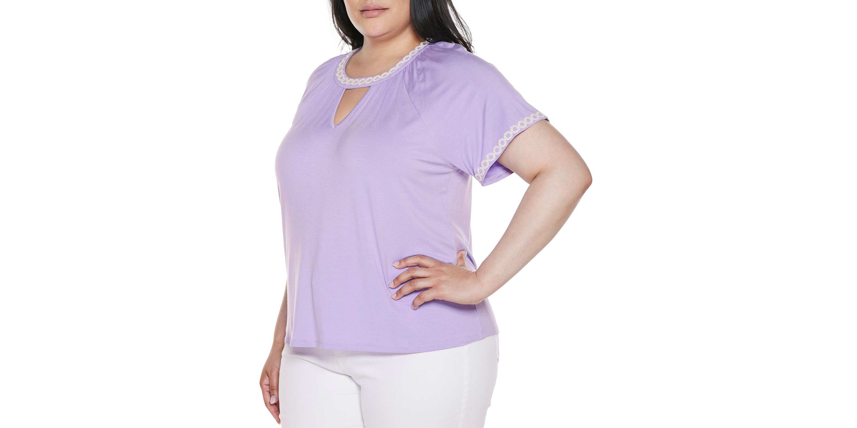 Plus Size Crochet-Trim Short Sleeve Knit Top