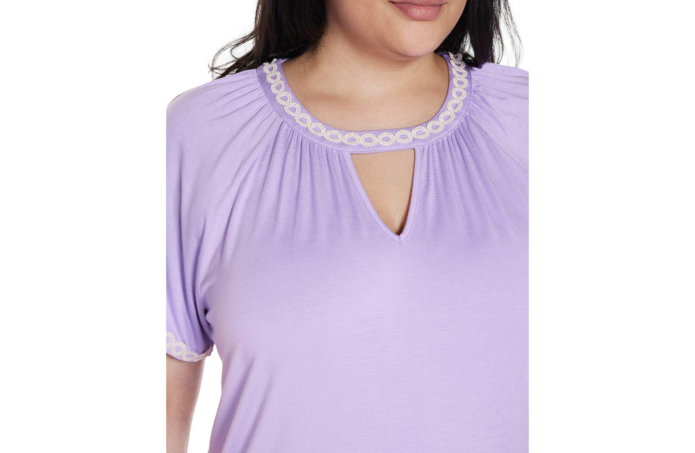 Plus Size Crochet-Trim Short Sleeve Knit Top