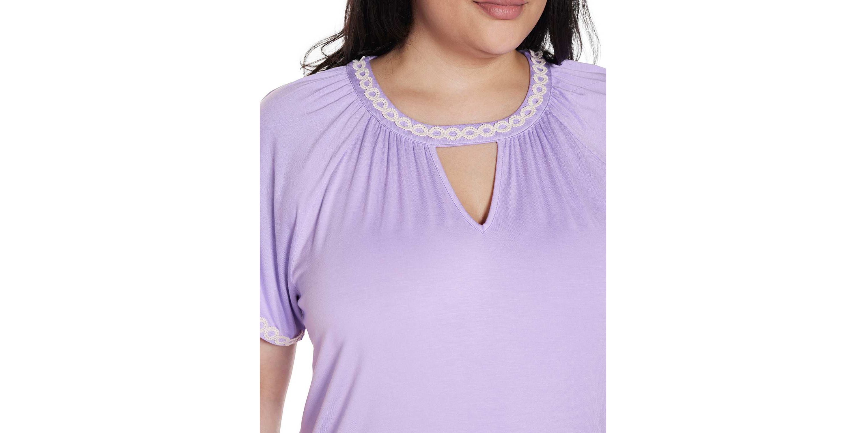 Plus Size Crochet-Trim Short Sleeve Knit Top