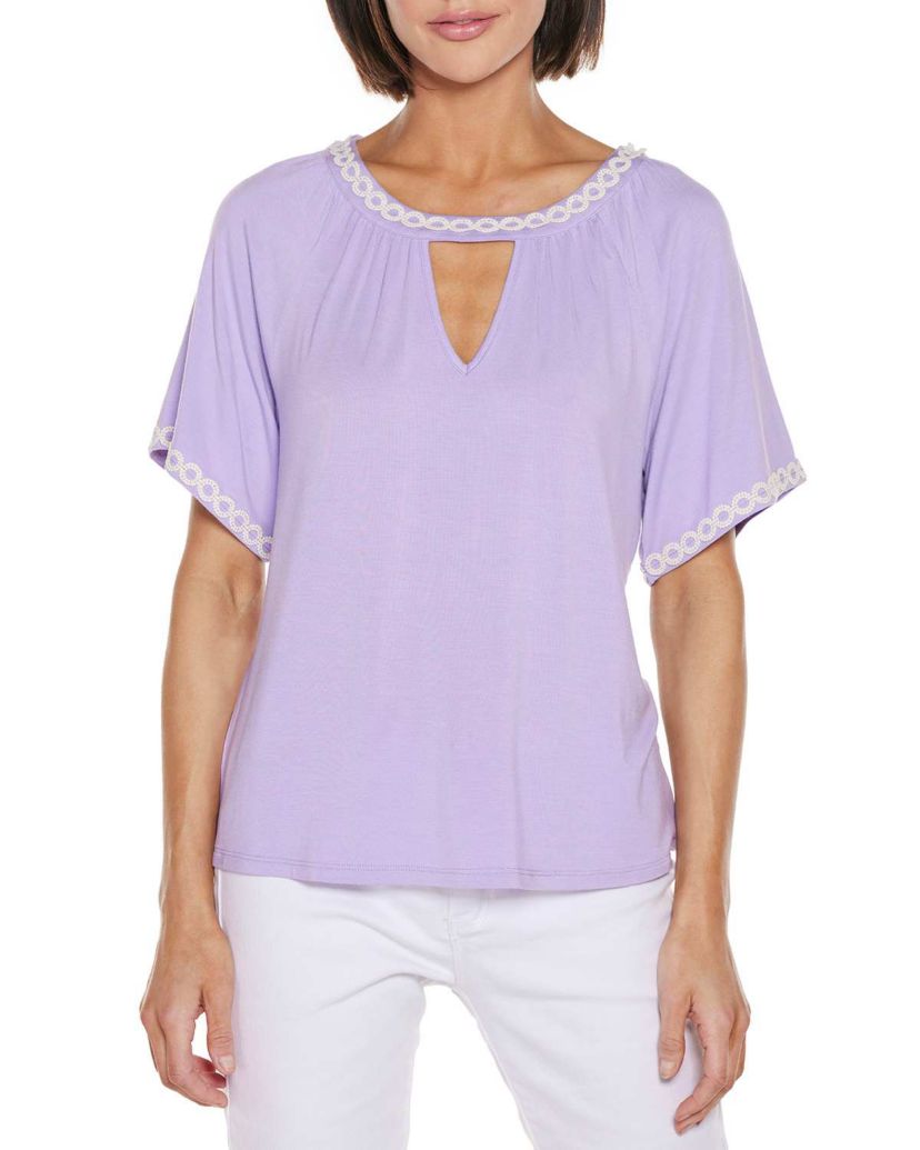 Crochet-Trim Short Sleeve Knit Top