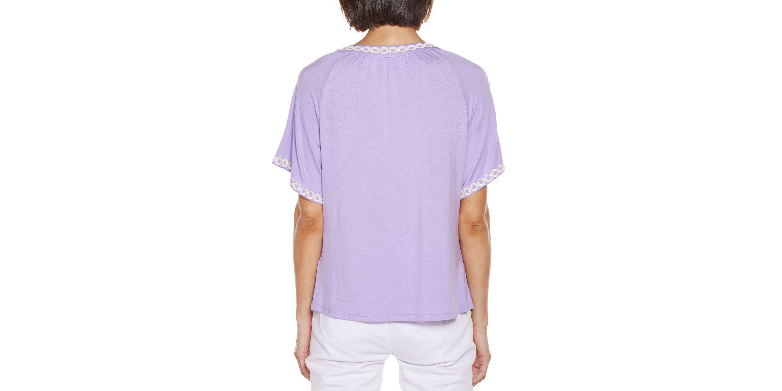 Crochet-Trim Short Sleeve Knit Top