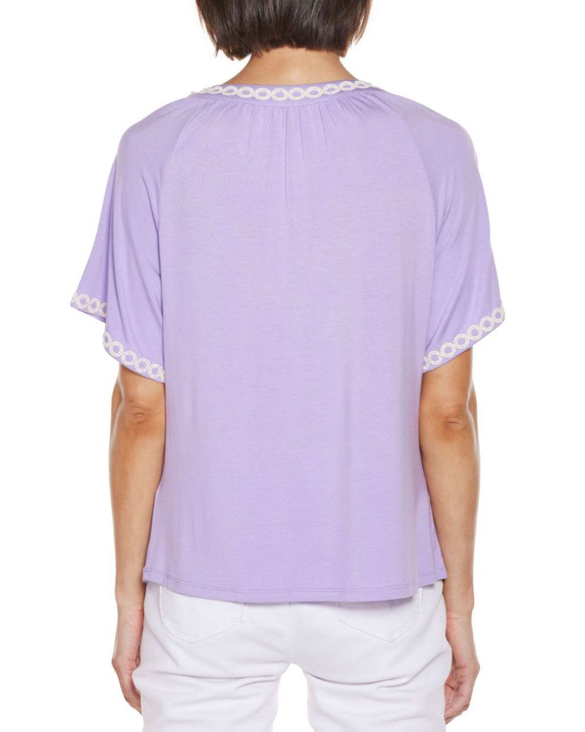 Crochet-Trim Short Sleeve Knit Top