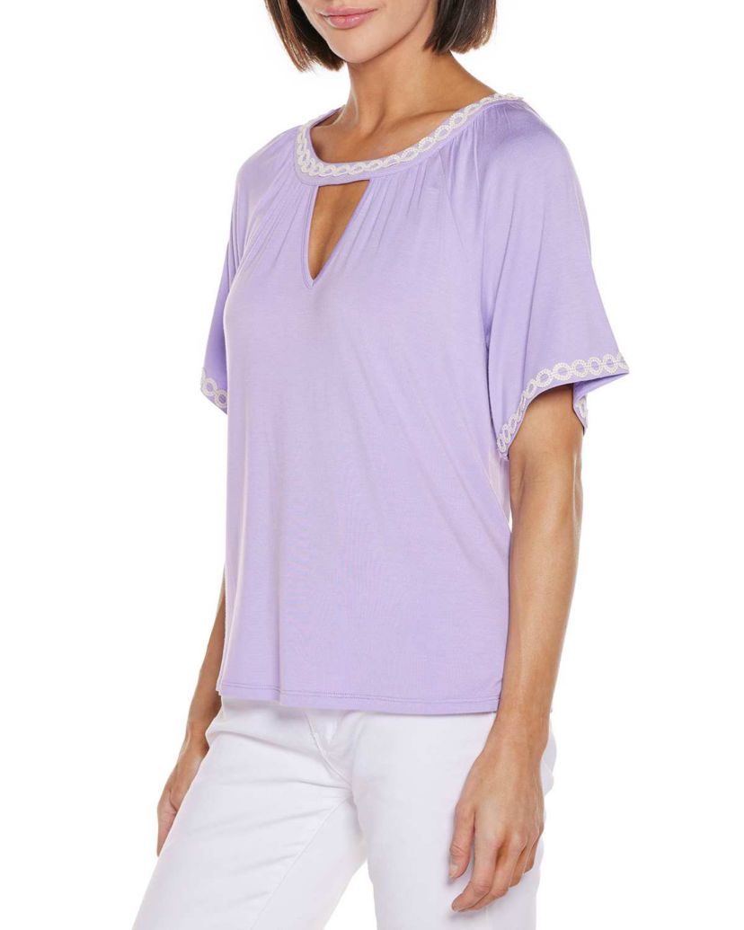 Crochet-Trim Short Sleeve Knit Top