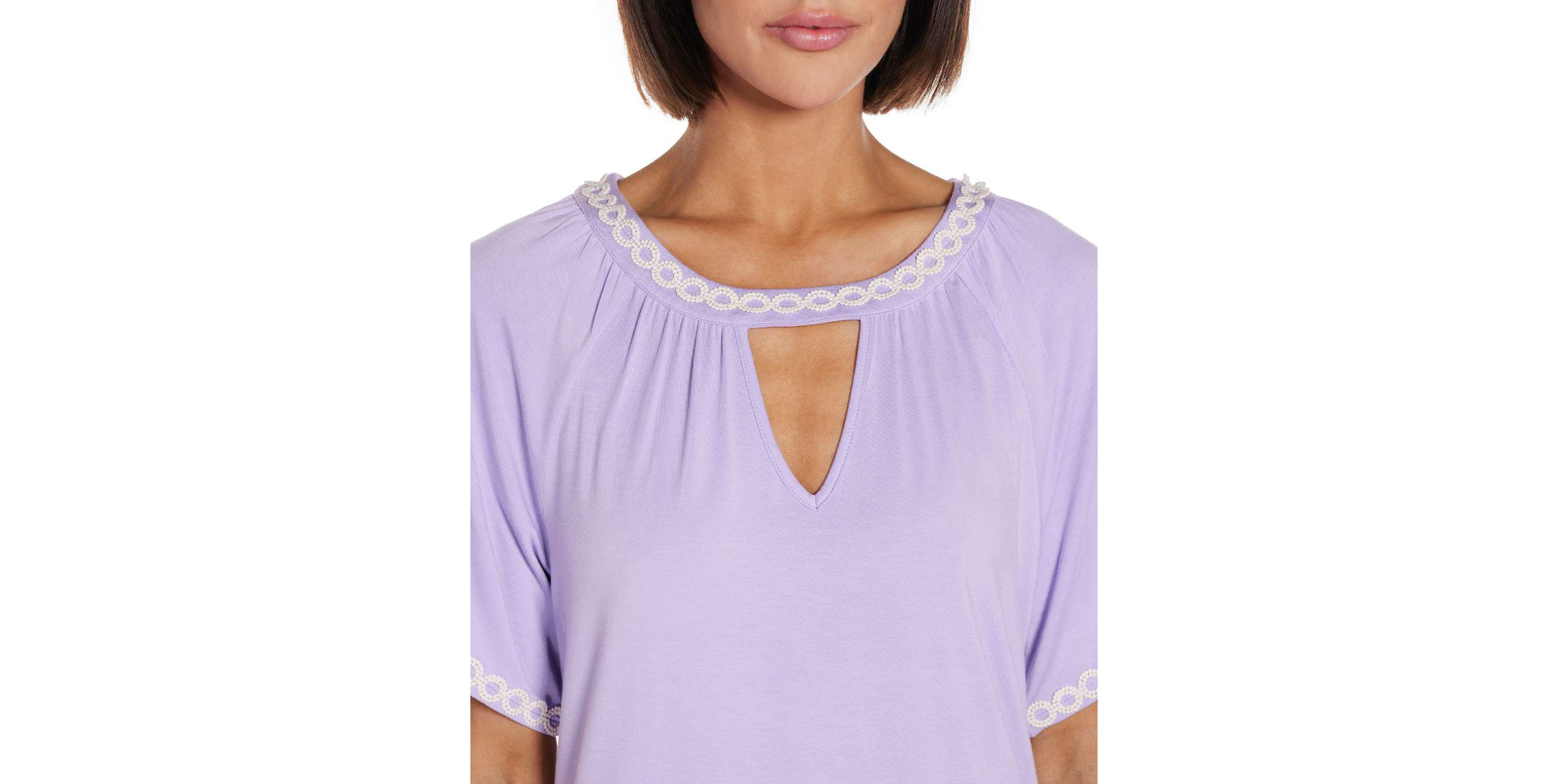 Crochet-Trim Short Sleeve Knit Top