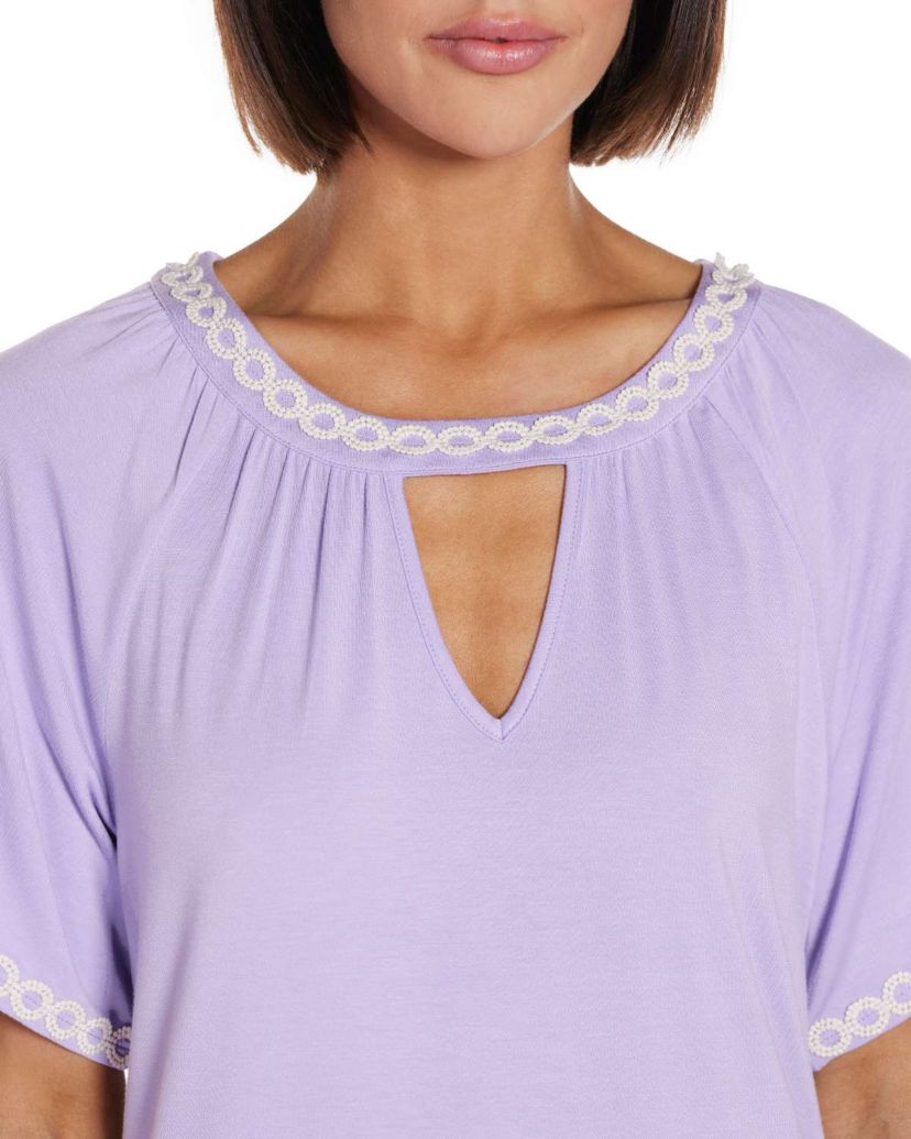 Crochet-Trim Short Sleeve Knit Top