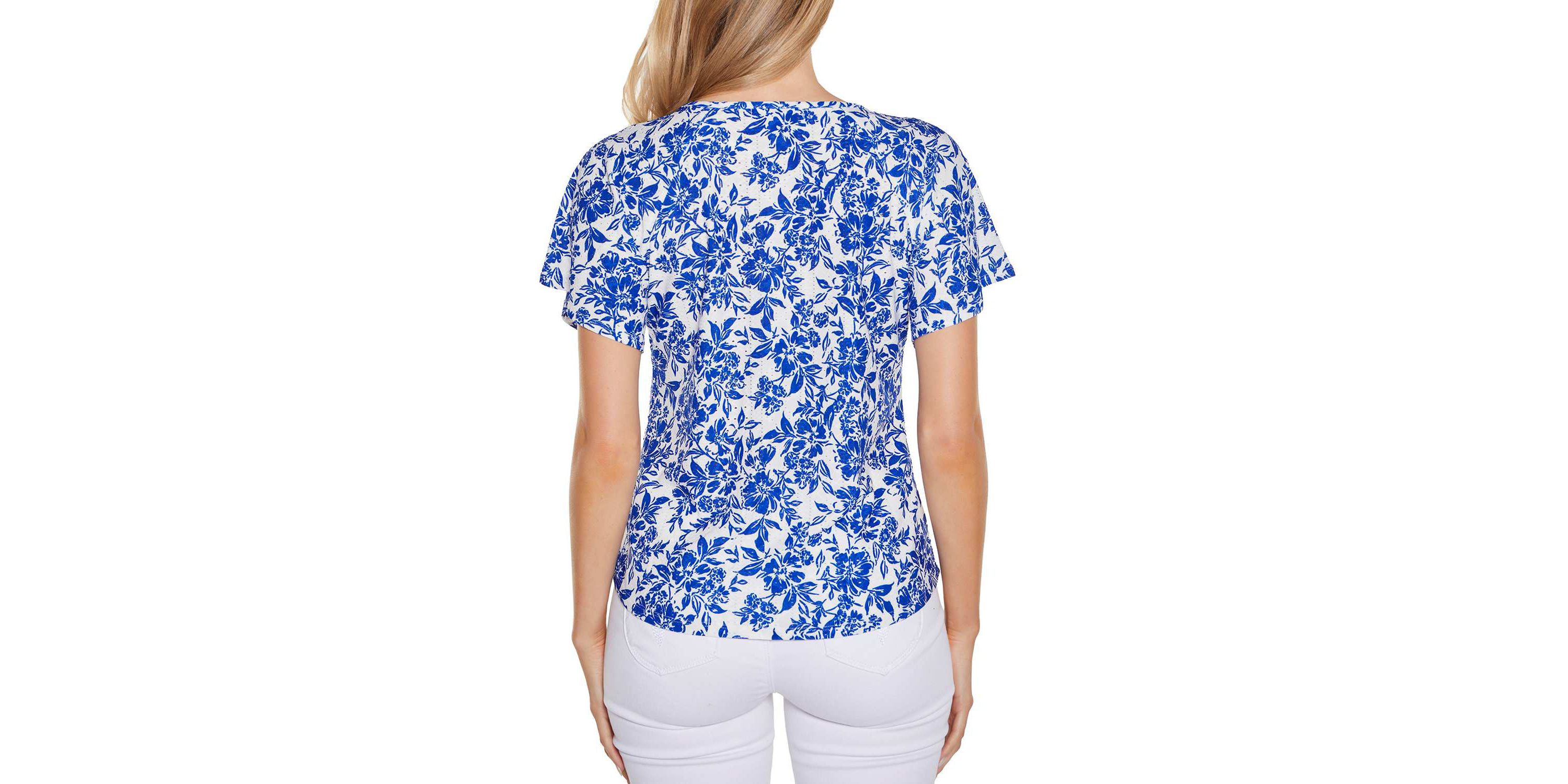 Floral Printed Eyelet Knit Top