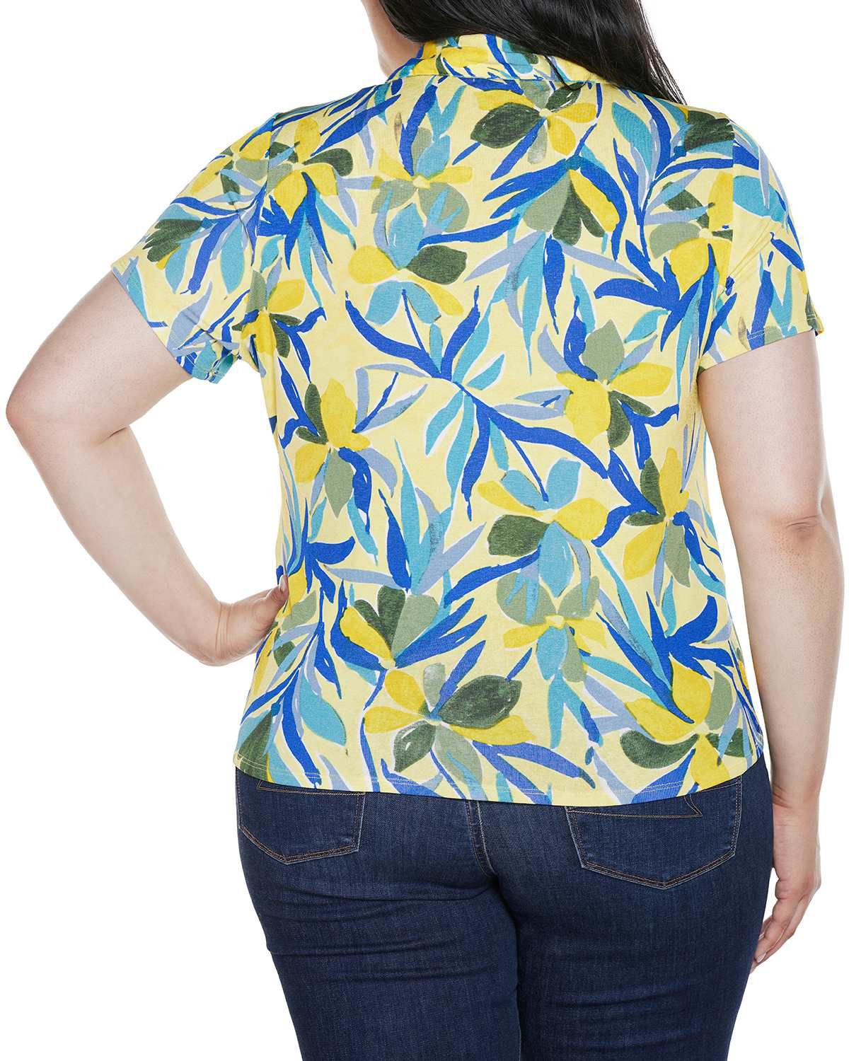 Plus Size Tropical Tie-Front Knit Top
