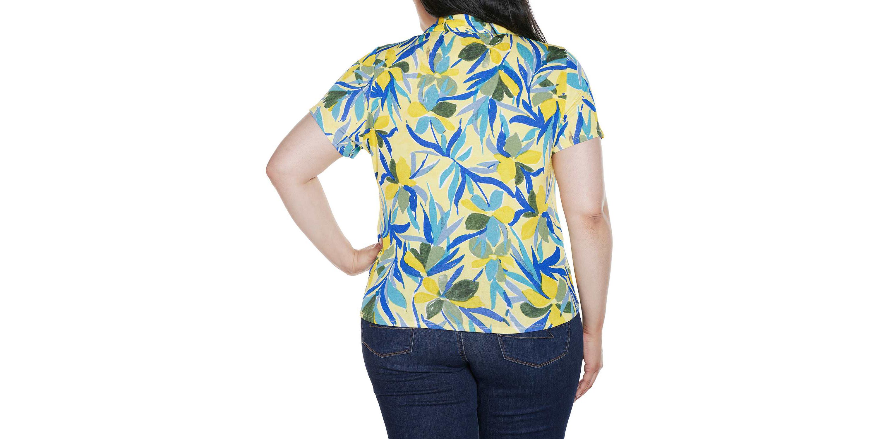 Plus Size Tropical Tie-Front Knit Top