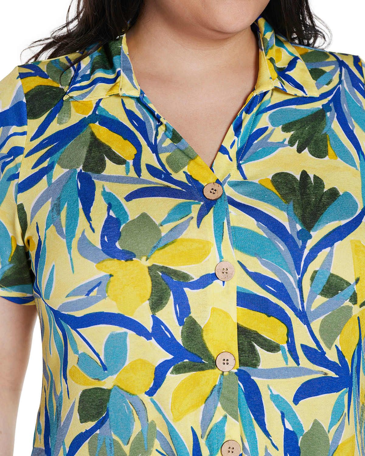 Plus Size Tropical Tie-Front Knit Top
