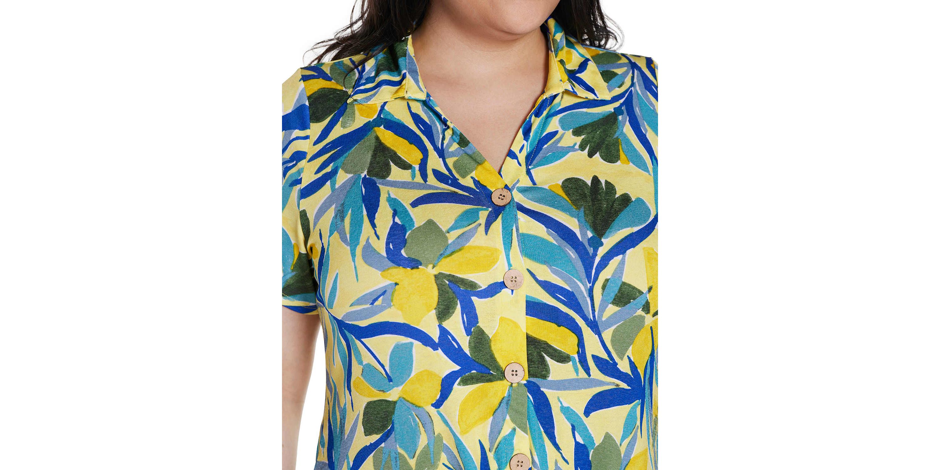 Plus Size Tropical Tie-Front Knit Top