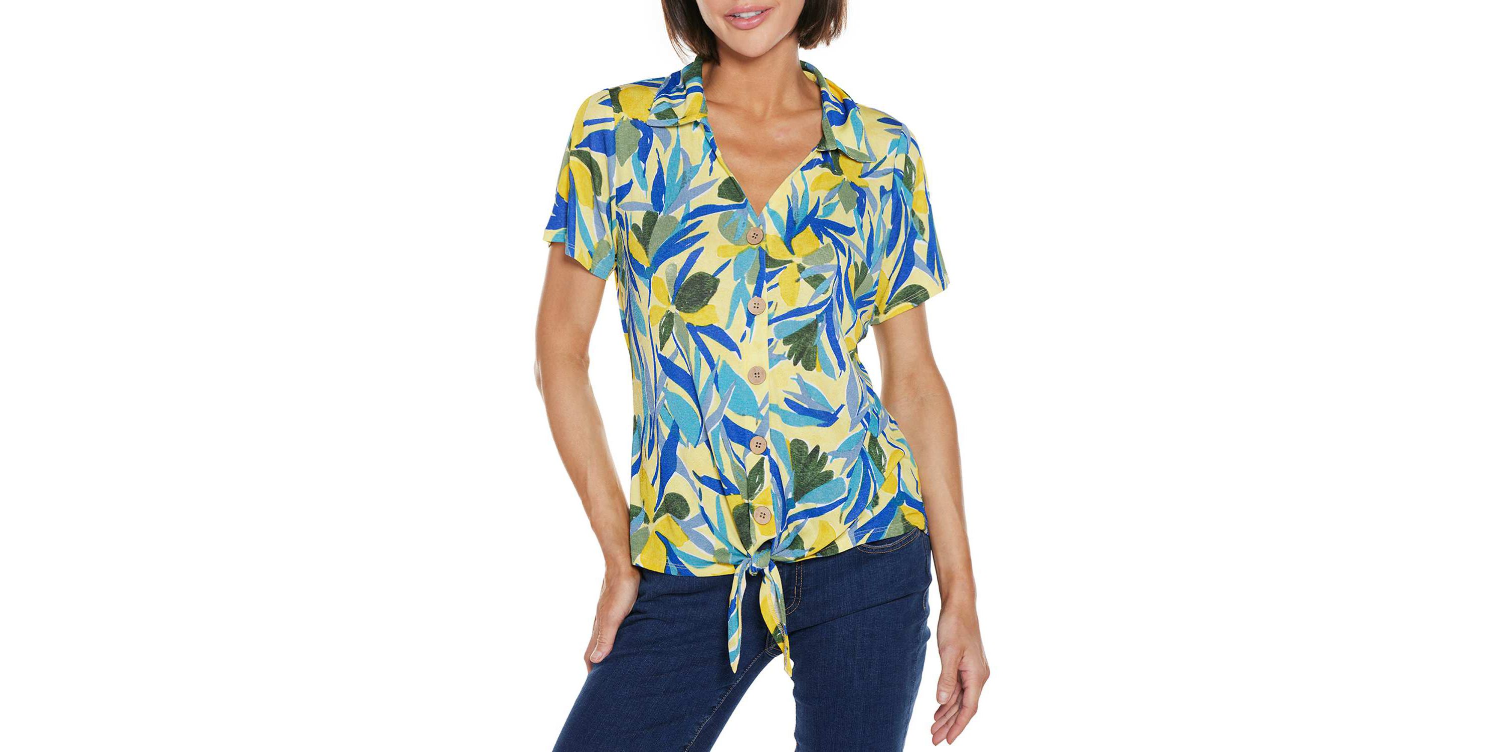 Tropical Tie-Front Knit Top