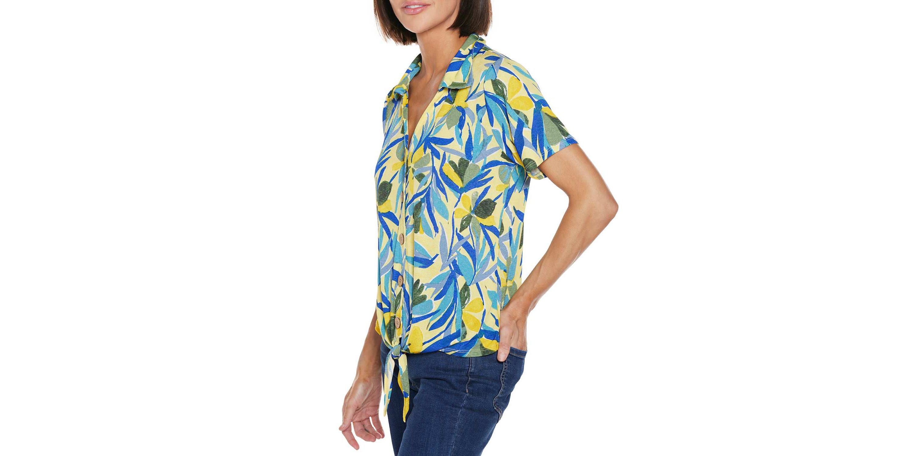 Tropical Tie-Front Knit Top