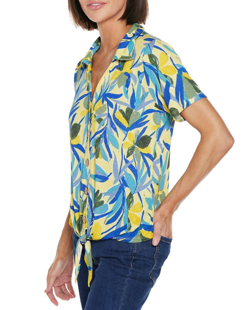Tropical Tie-Front Knit Top