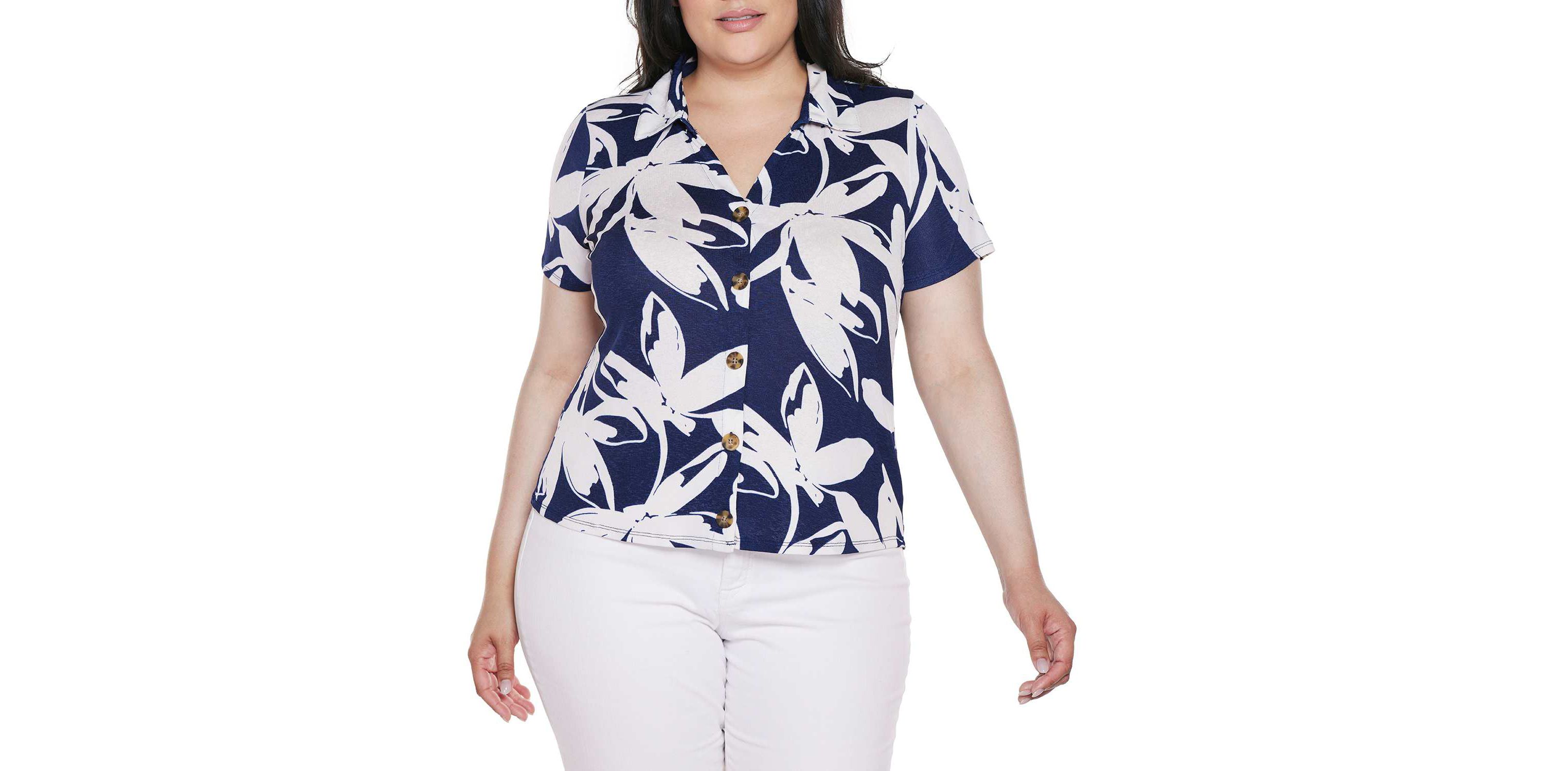 Plus Size Floral Button-Front Knit Top