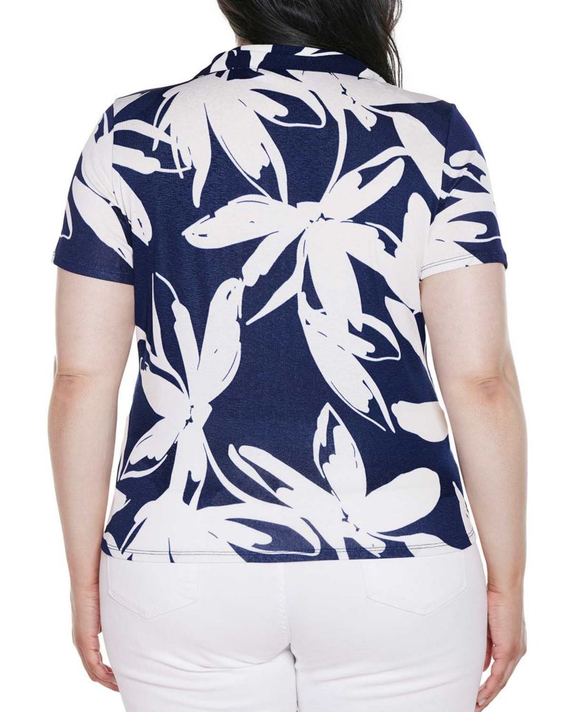 Plus Size Floral Button-Front Knit Top