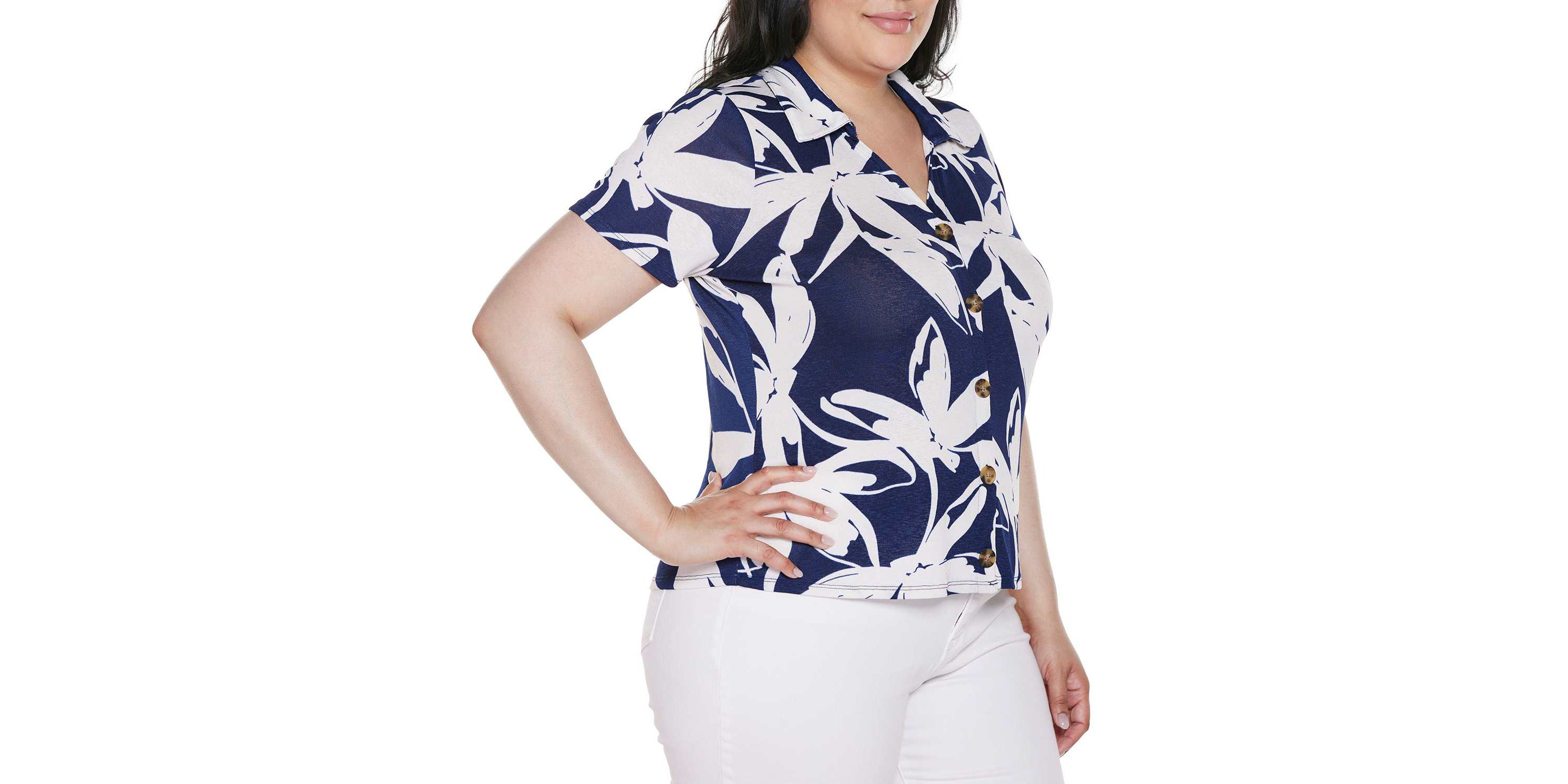 Plus Size Floral Button-Front Knit Top