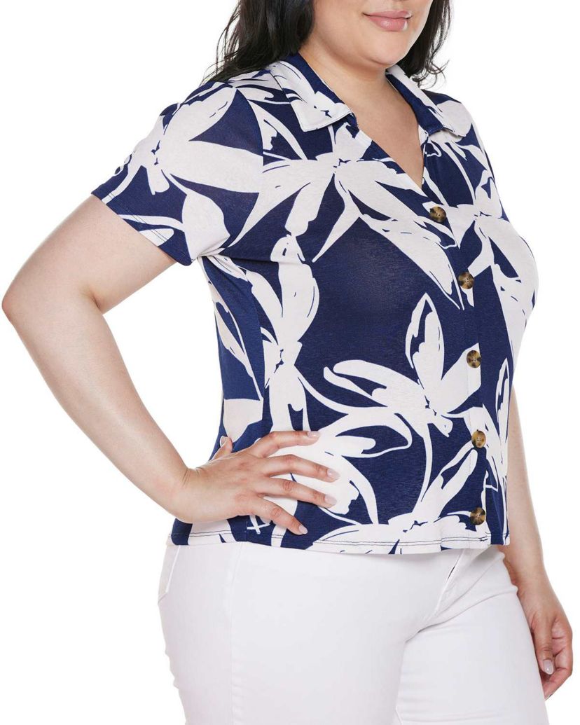 Plus Size Floral Button-Front Knit Top