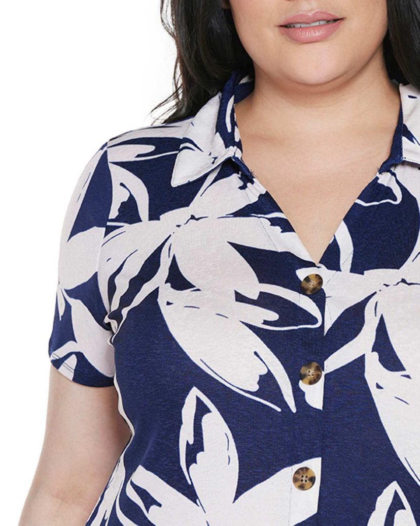Plus Size Floral Button-Front Knit Top